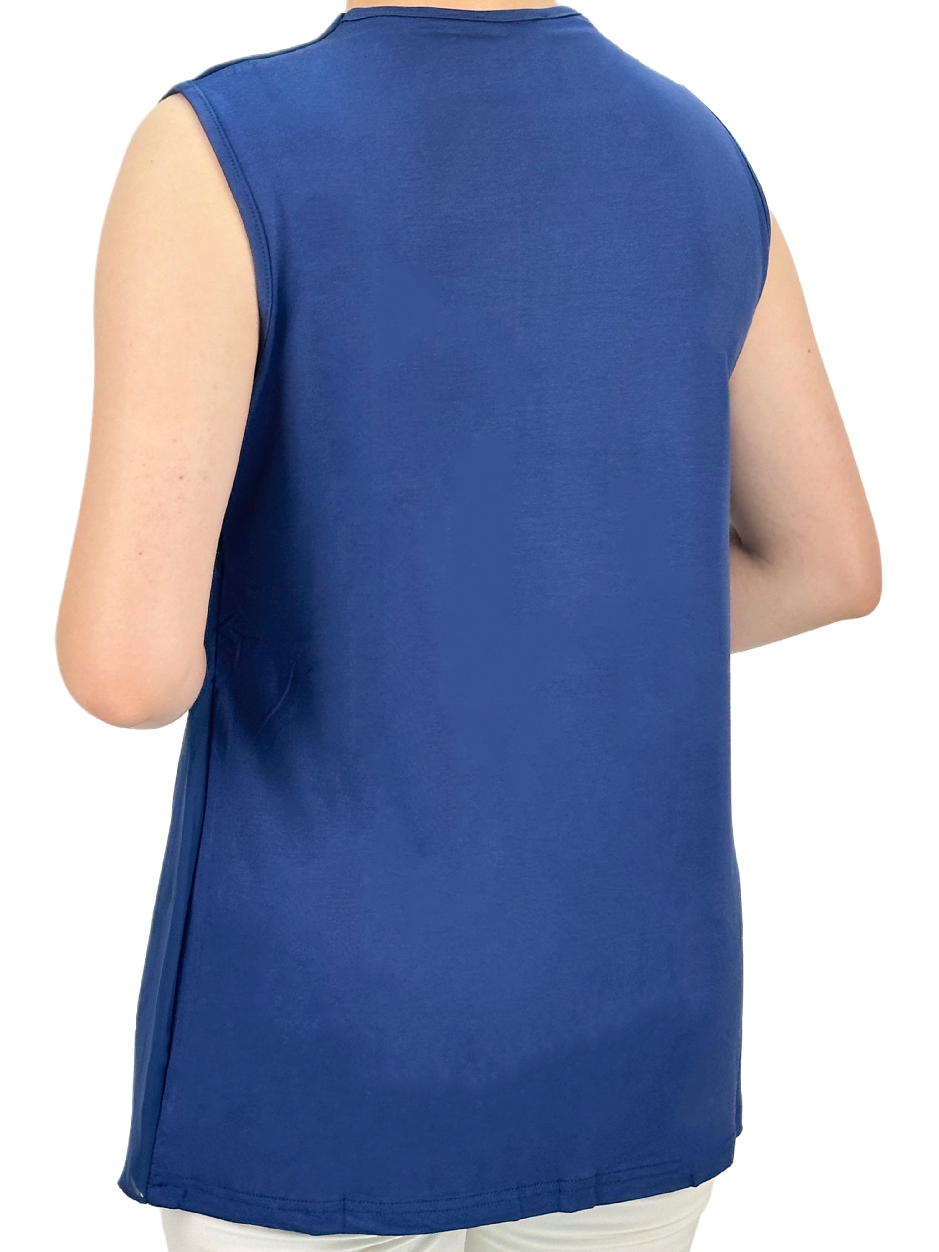 Büyük Beden Önü Şifon Kolsuz İçlik Mavi OTW869