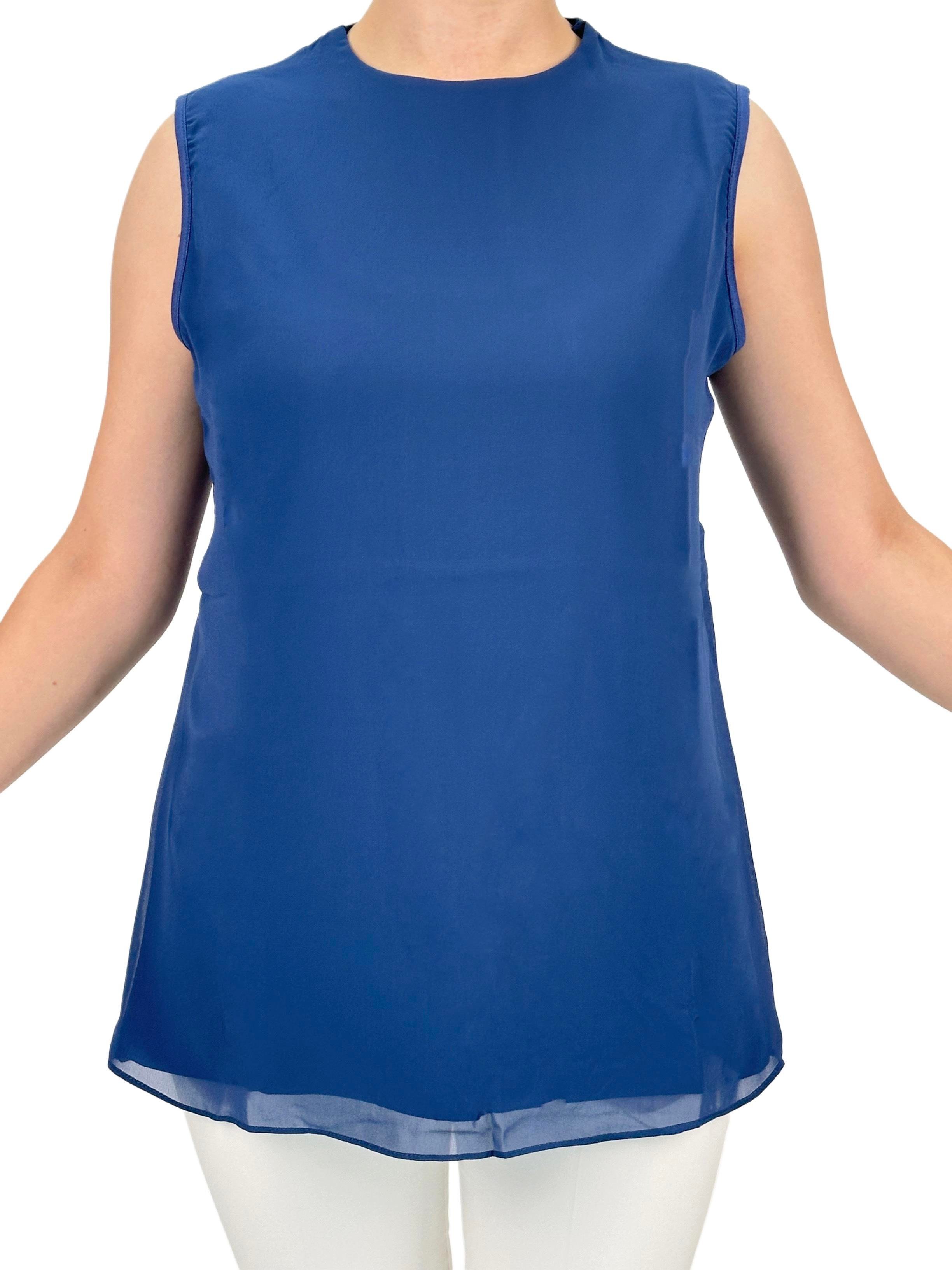 Büyük Beden Önü Şifon Kolsuz İçlik Mavi OTW869