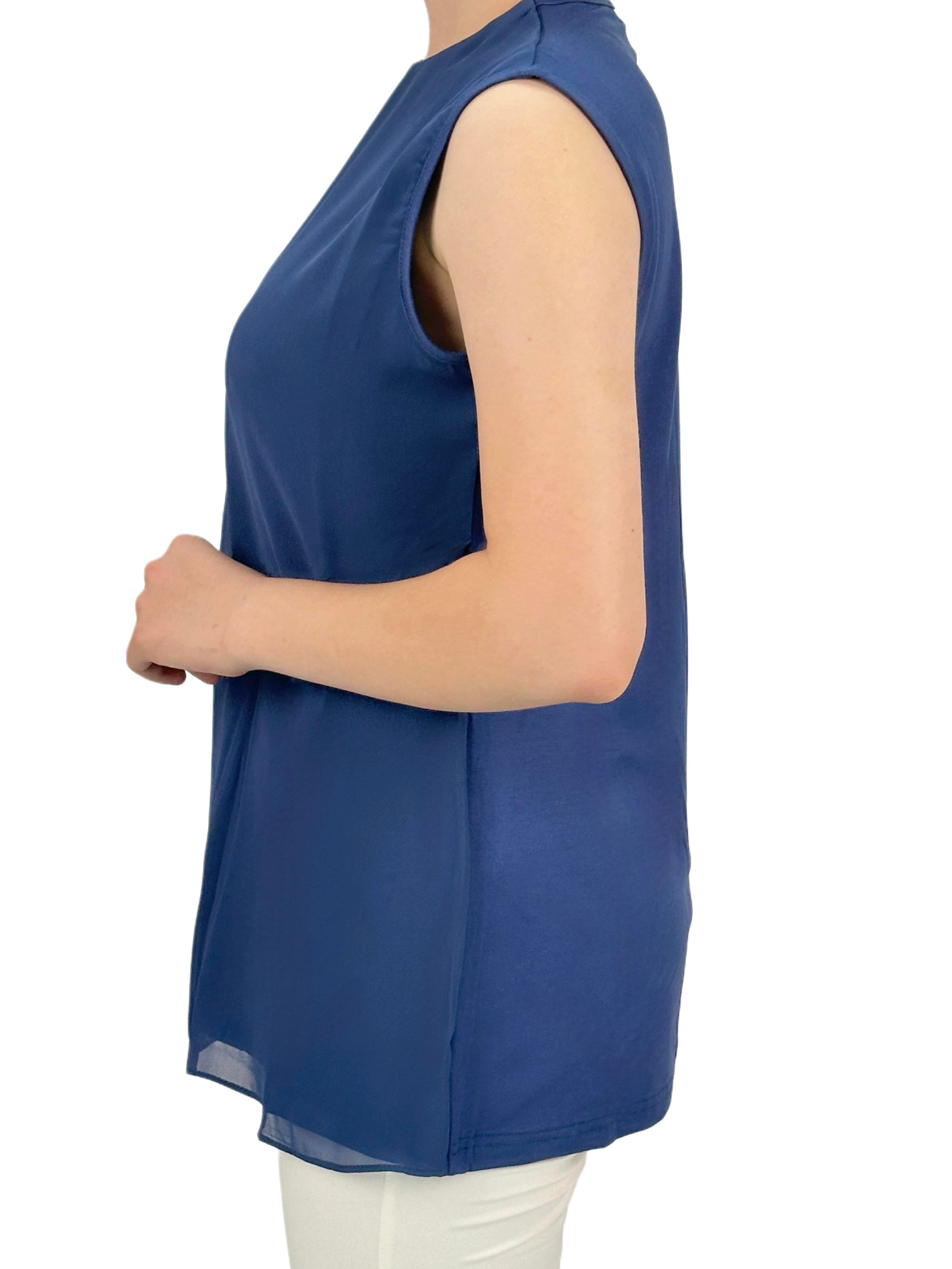 Büyük Beden Önü Şifon Kolsuz İçlik Mavi OTW869