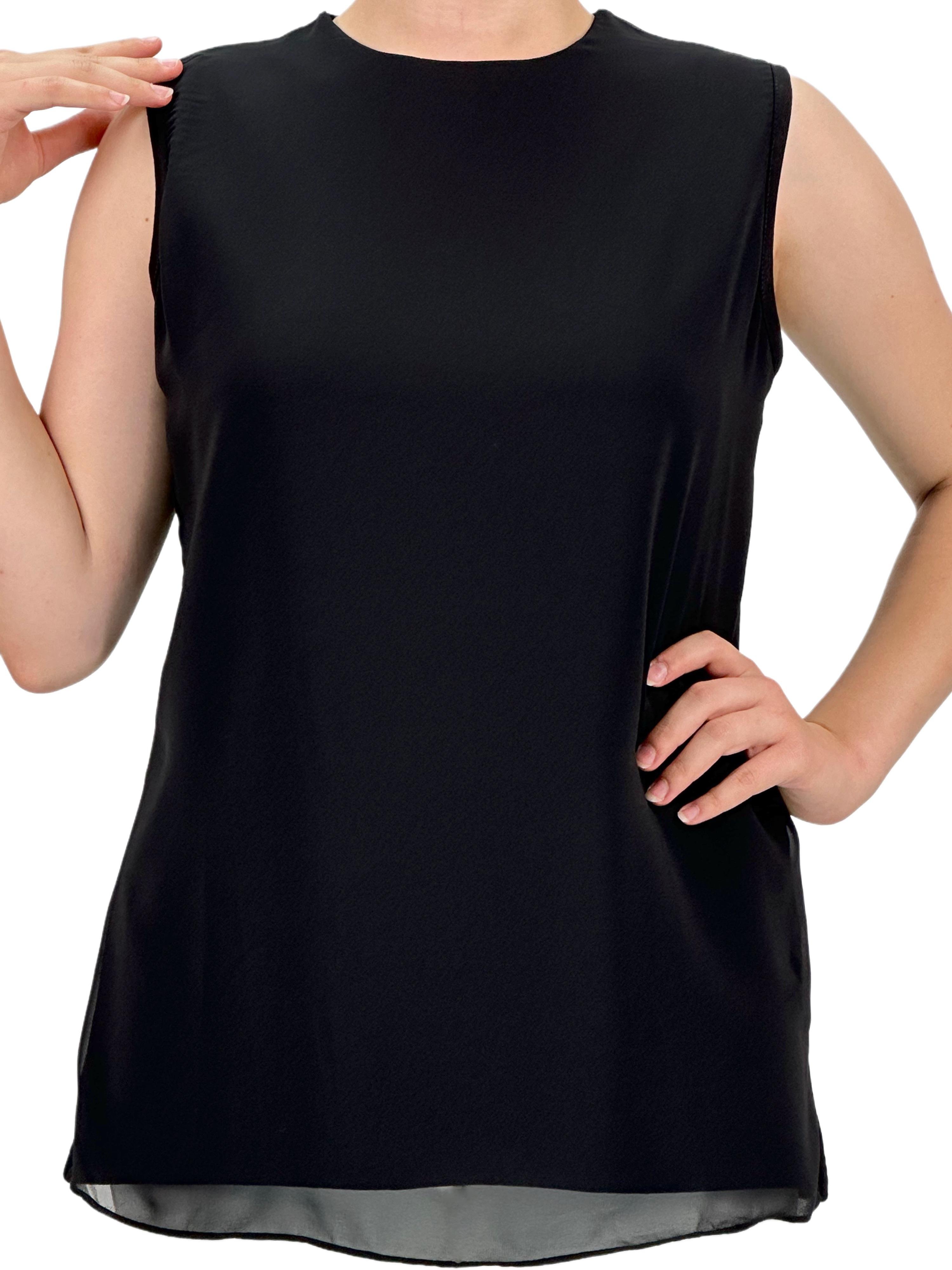 Büyük Beden Önü Şifon Kolsuz İçlik Siyah OTW869