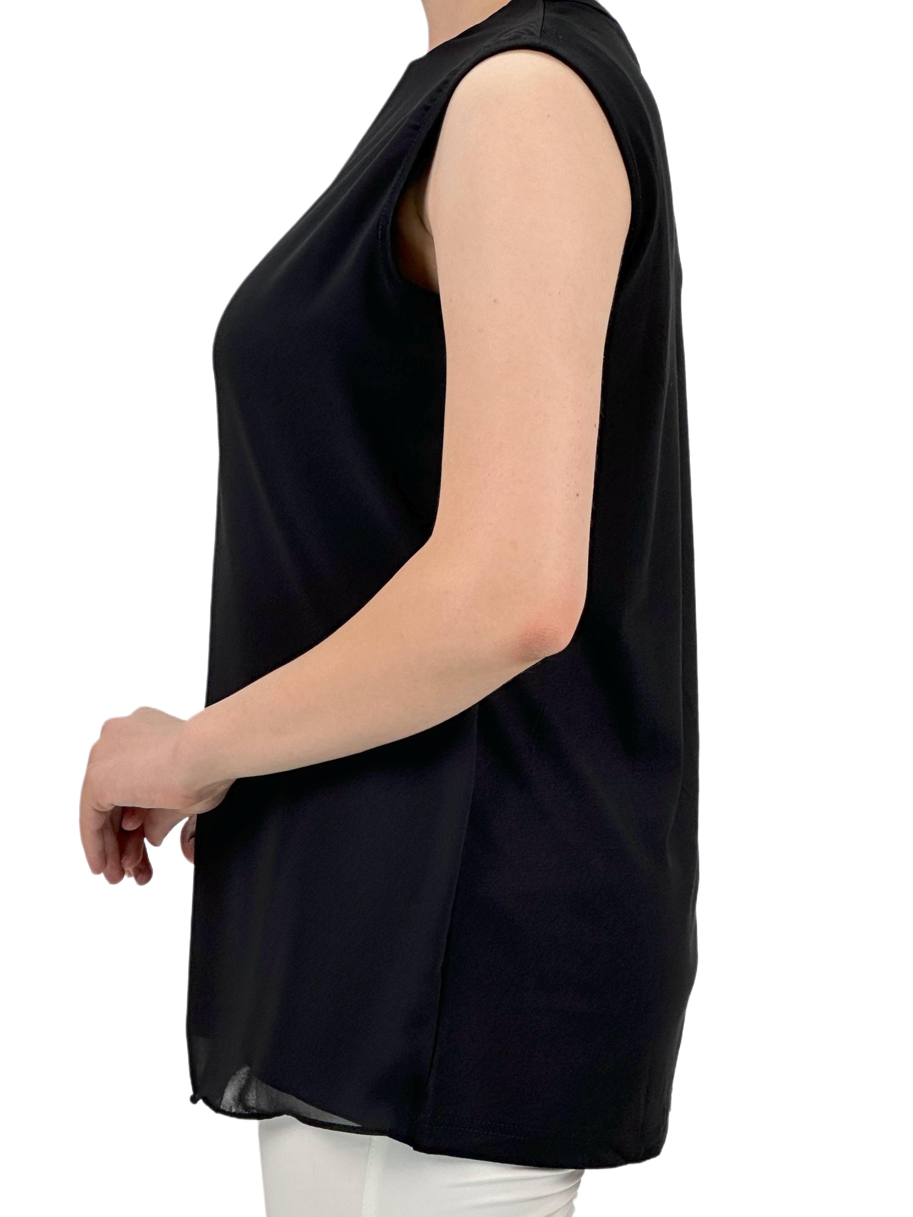 Büyük Beden Önü Şifon Kolsuz İçlik Siyah OTW869