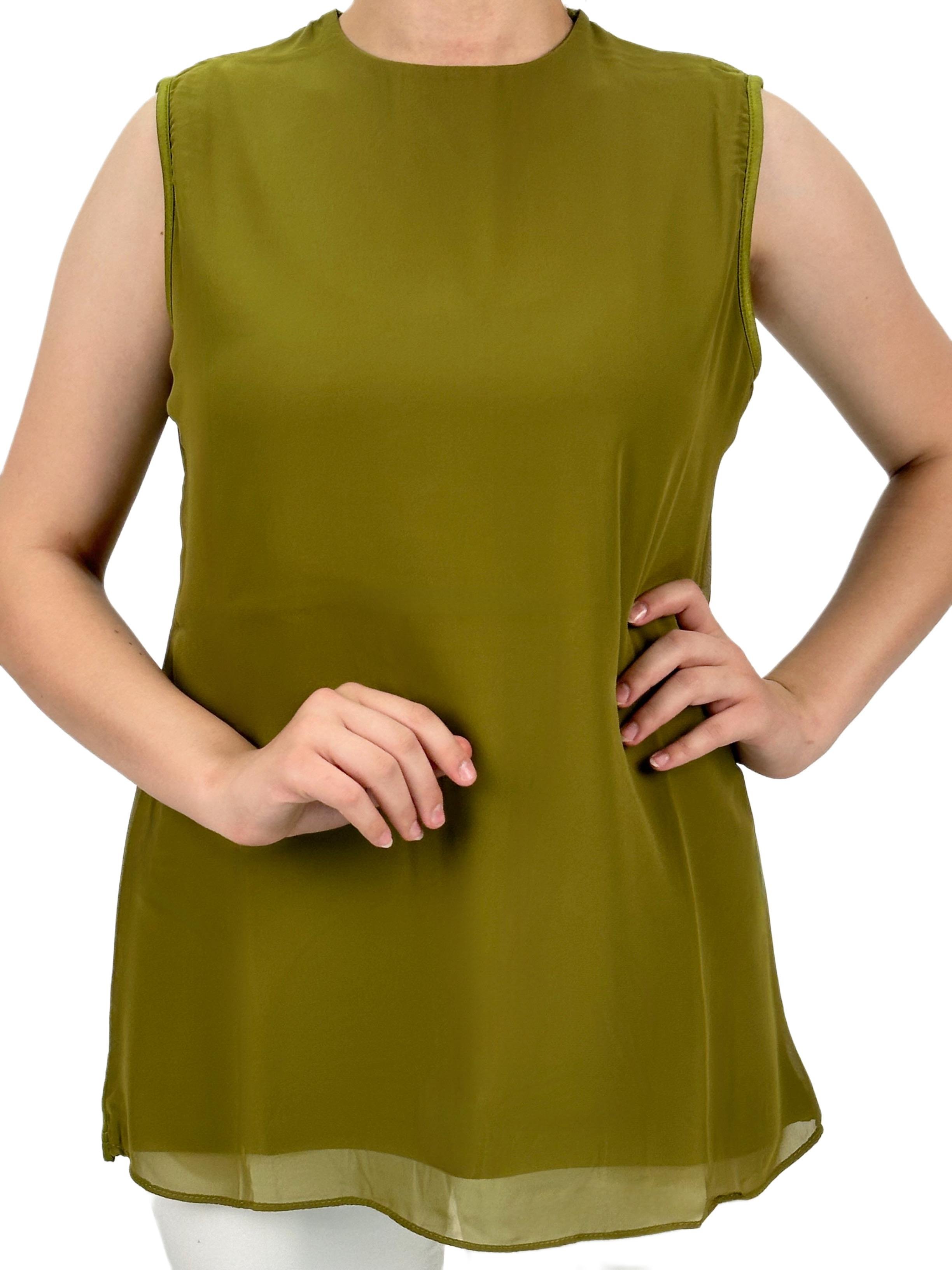 Büyük Beden Önü Şifon Kolsuz İçlik Yeşil OTW869