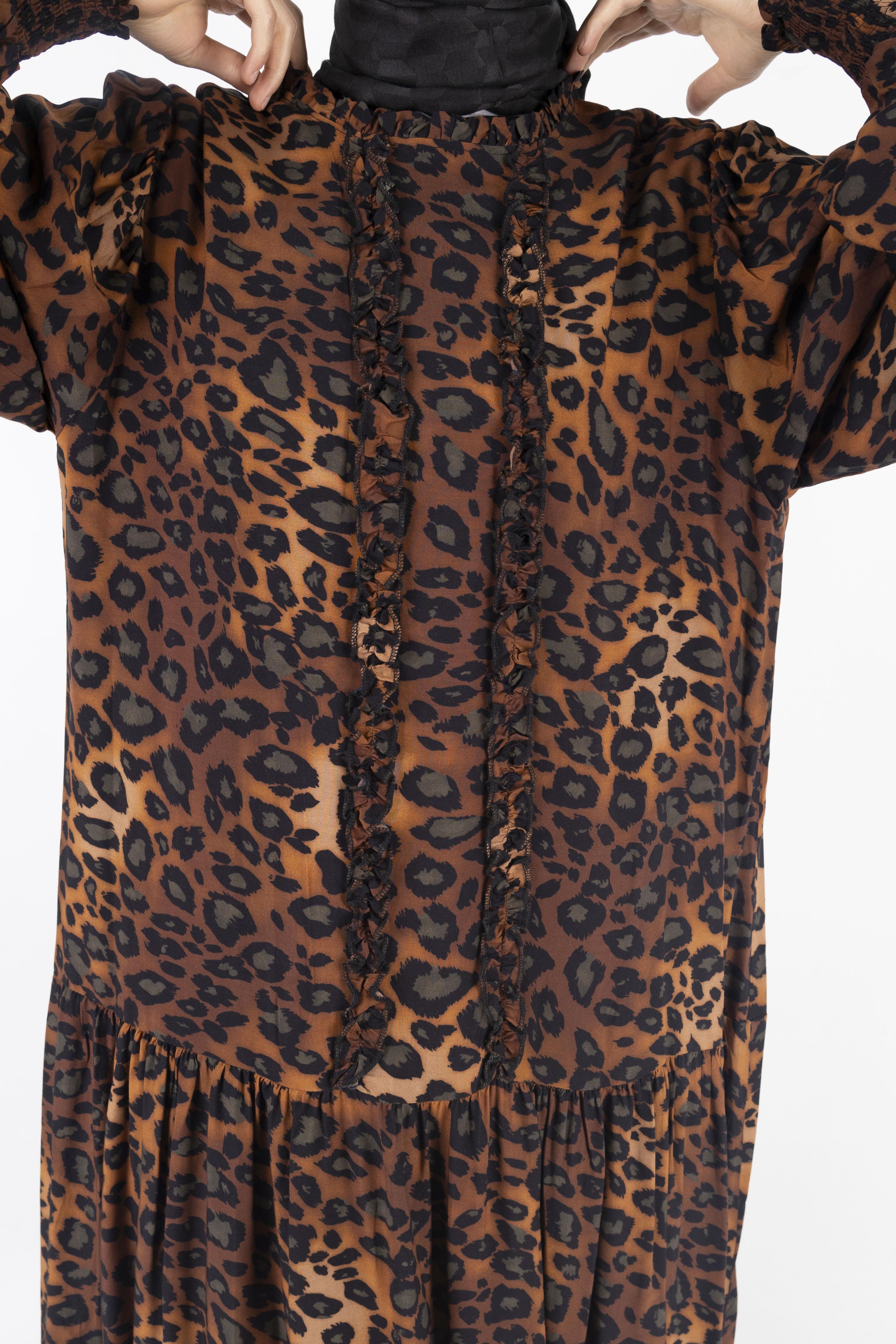 Büyük Beden Pamuk Viskon Leopar Desen Elbise Leopar OTW550