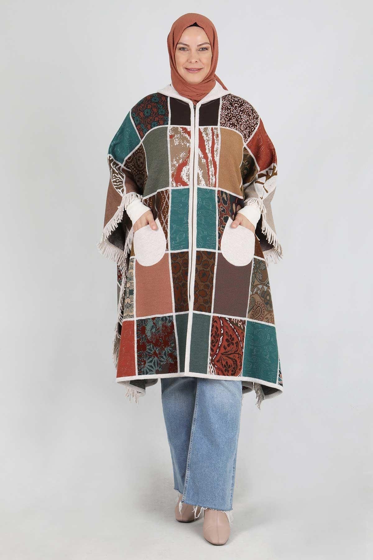 Büyük Beden Panço Krem OTW9631