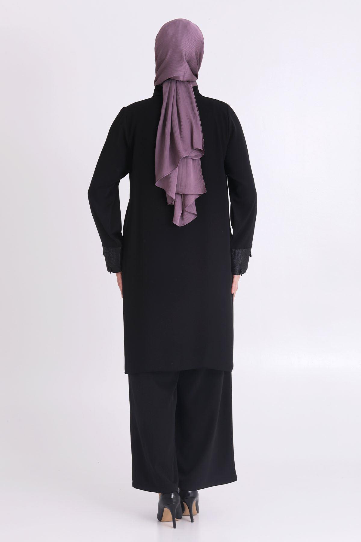 Büyük Beden Pantolonlu Takım Siyah OTW60023