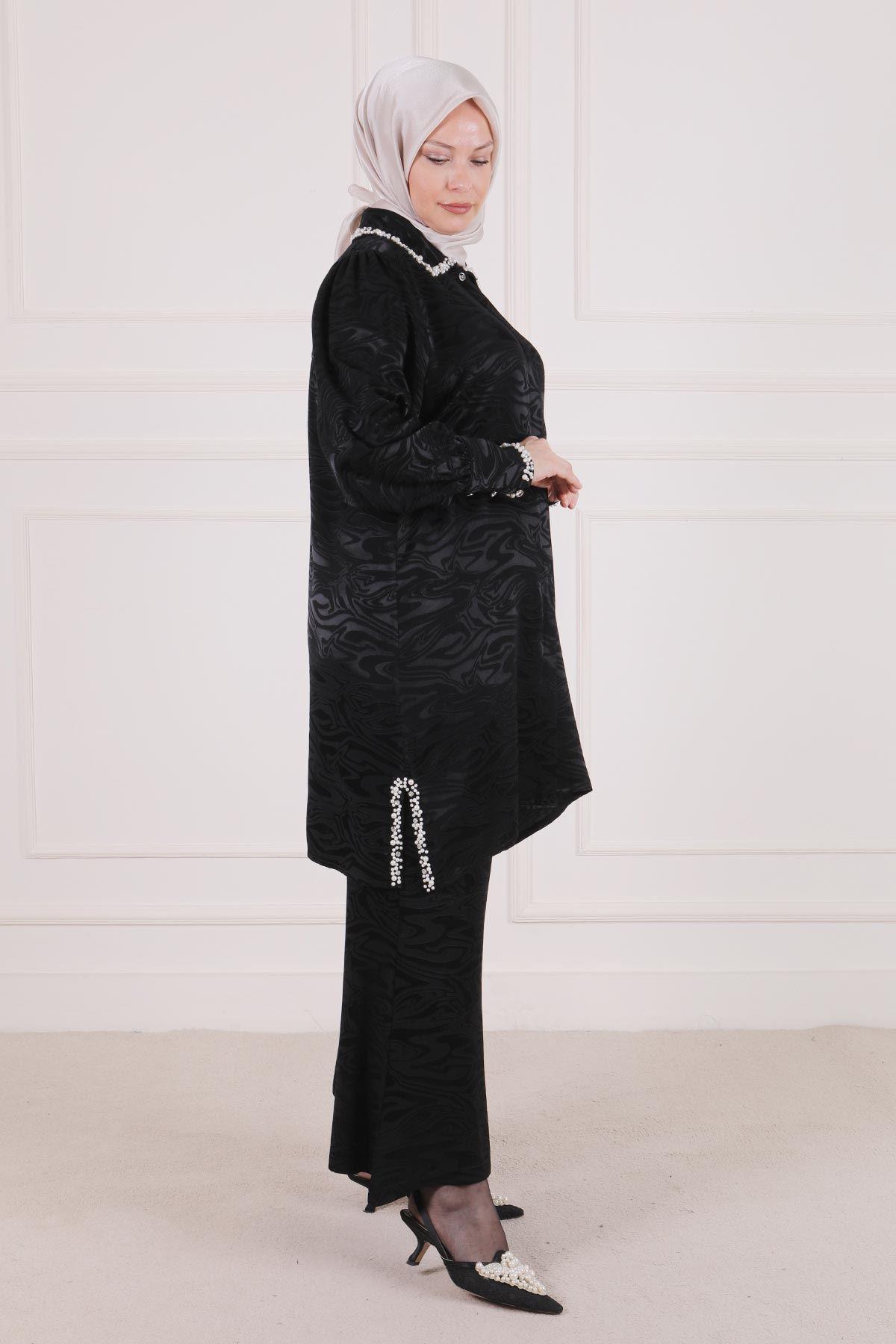 Büyük Beden Pantolonlu Takım Siyah OTW60021