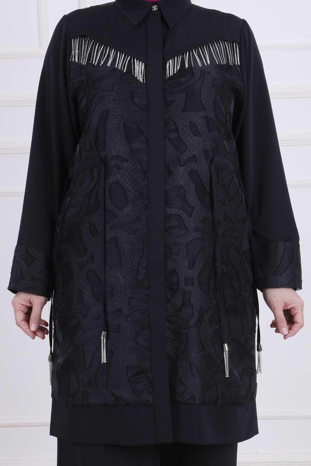 Büyük Beden Pantolonlu Takım Siyah OTW60019