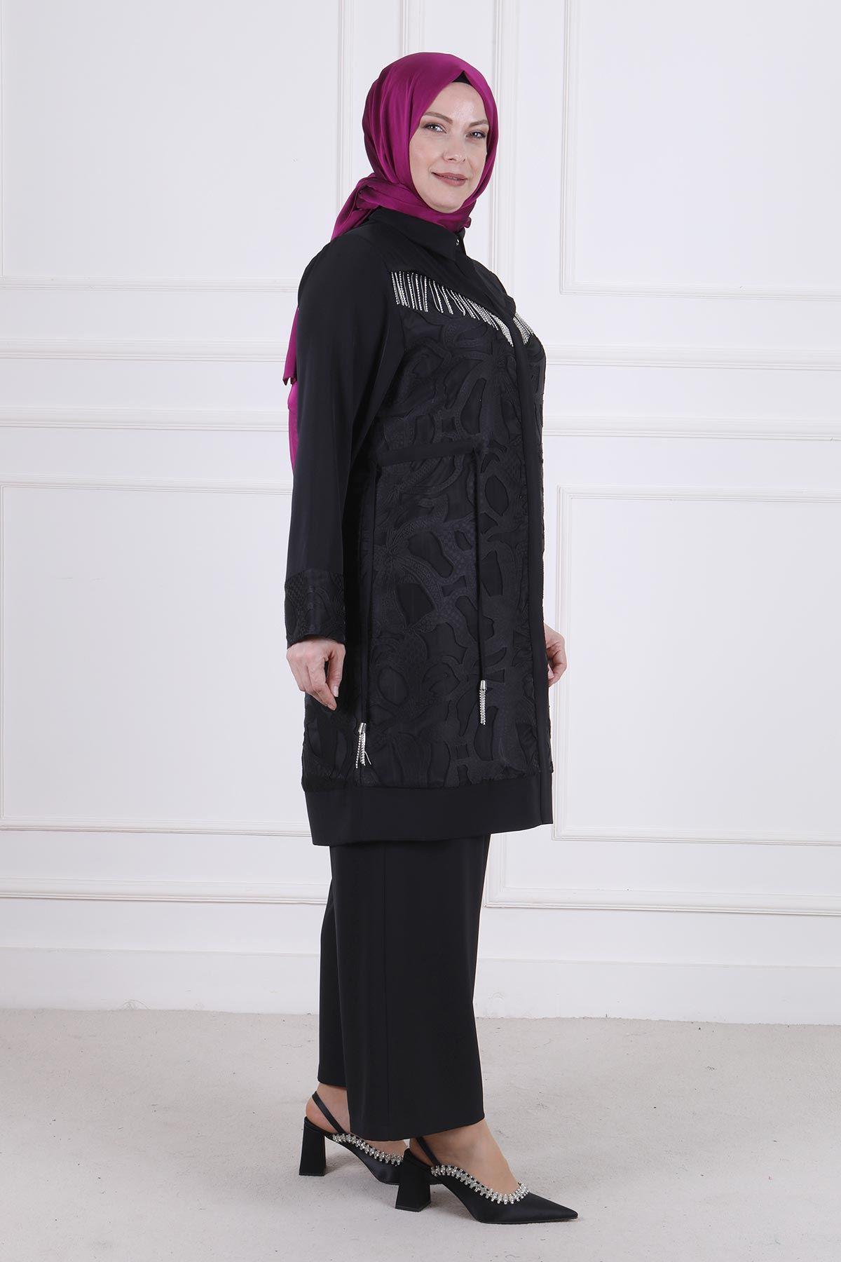 Büyük Beden Pantolonlu Takım Siyah OTW60019