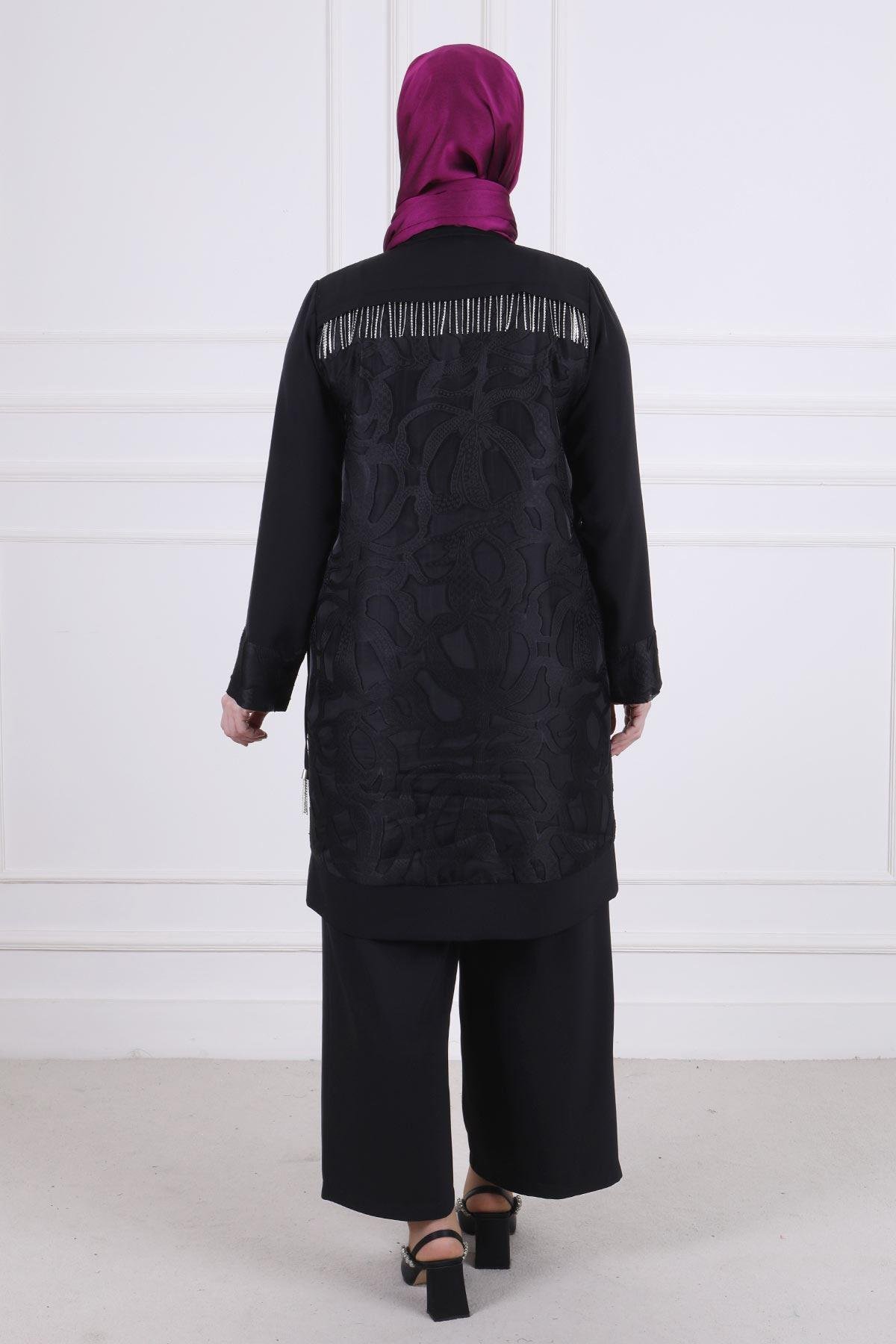 Büyük Beden Pantolonlu Takım Siyah OTW60019