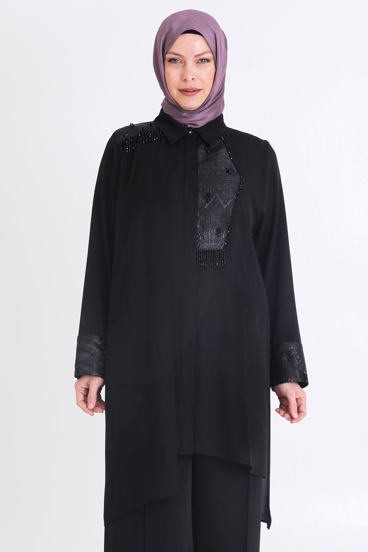 Büyük Beden Pantolonlu Takım Siyah OTW60023