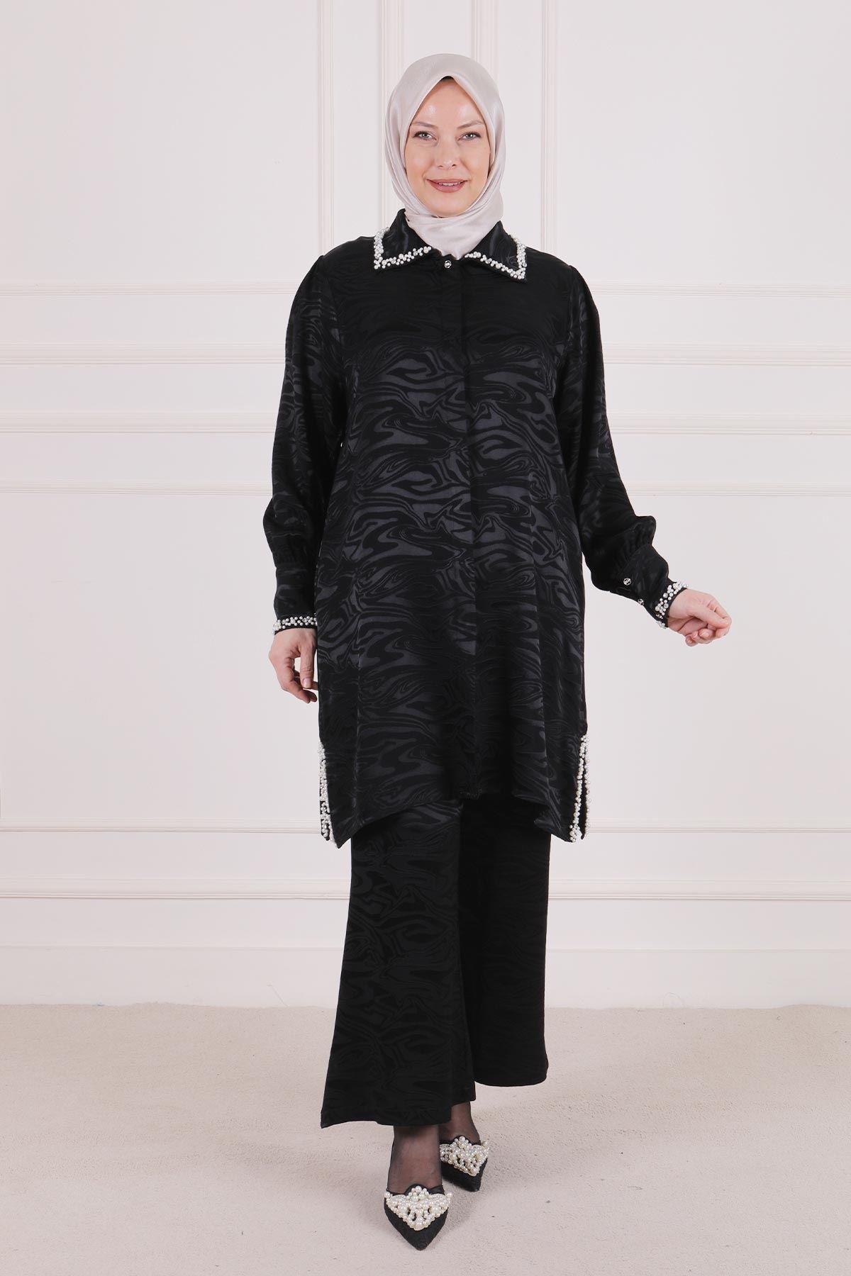 Büyük Beden Pantolonlu Takım Siyah OTW60021