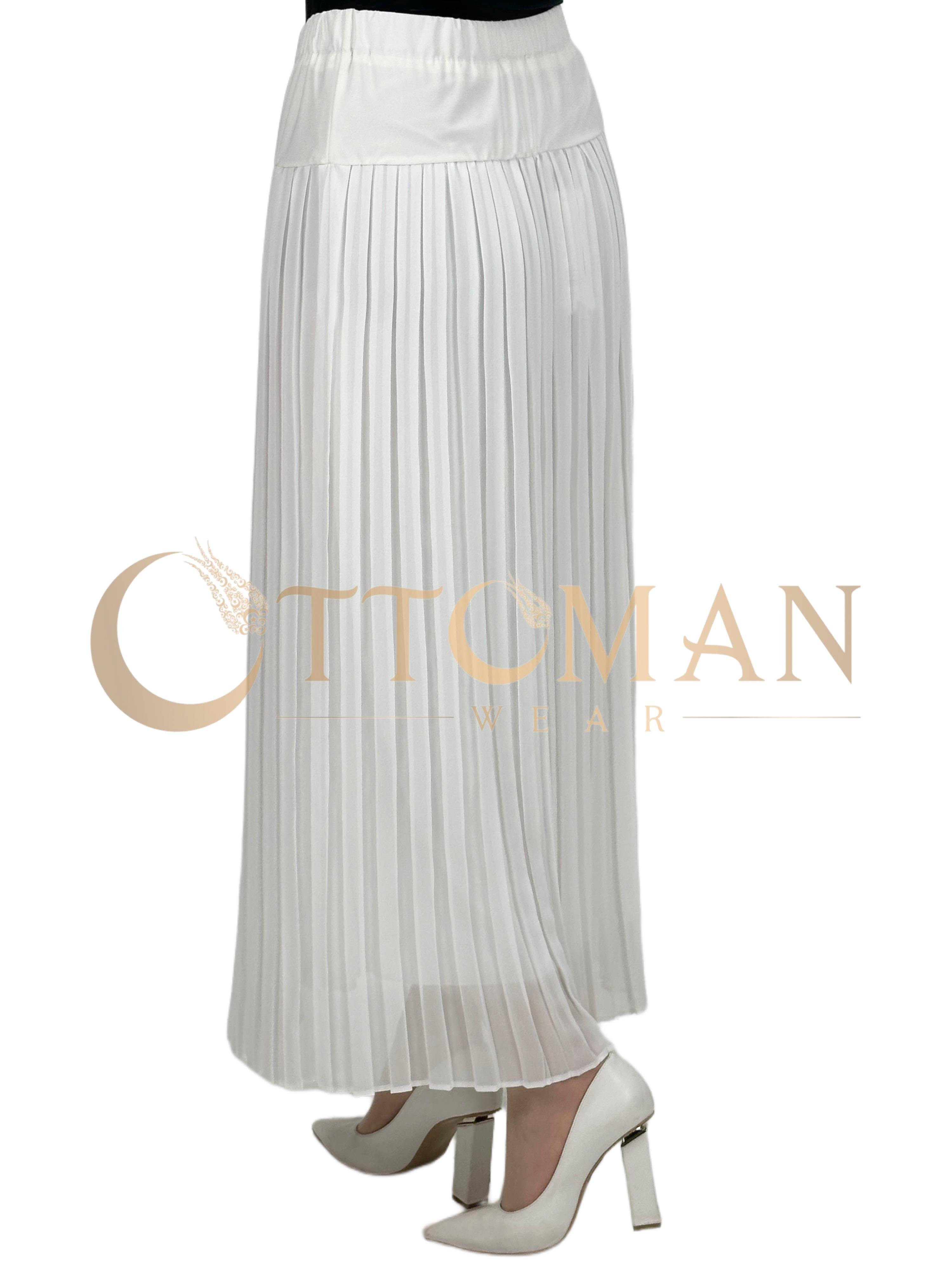 Büyük Beden Piliseli Şifon Etek Ekru OTW413