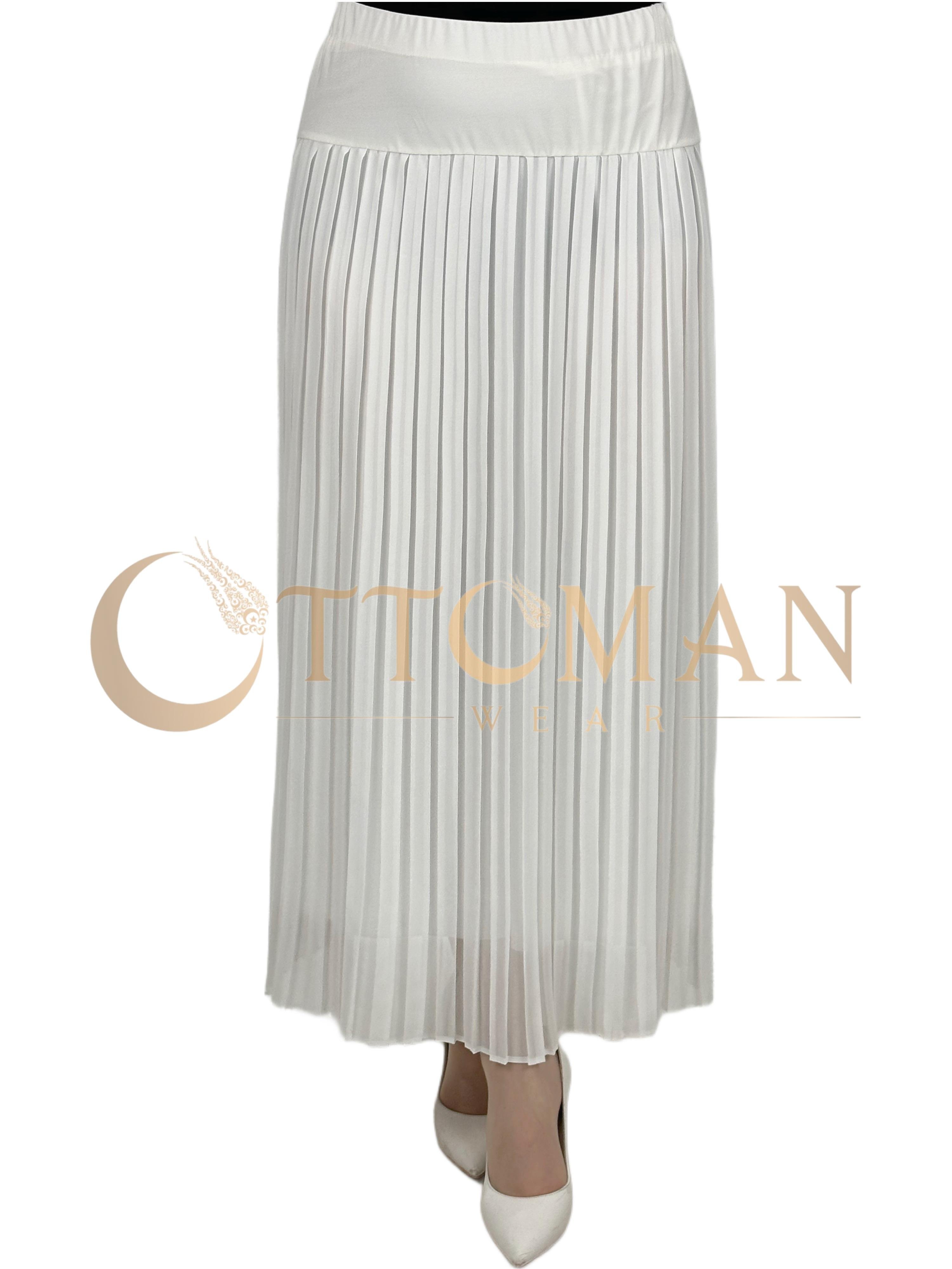 Büyük Beden Piliseli Şifon Etek Ekru OTW413