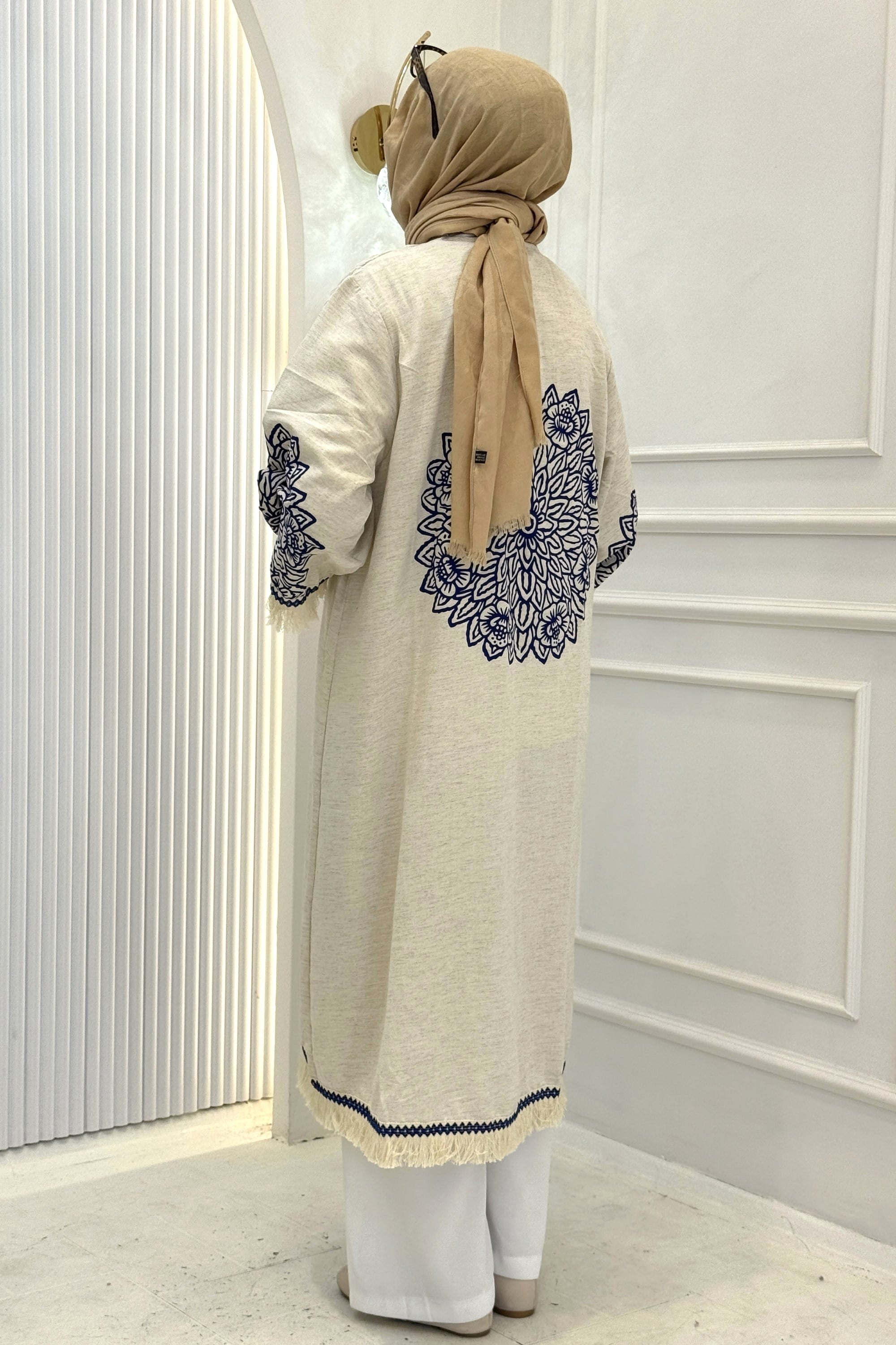 Büyük Beden Püskül Detaylı Kimono Mavi OTW211844