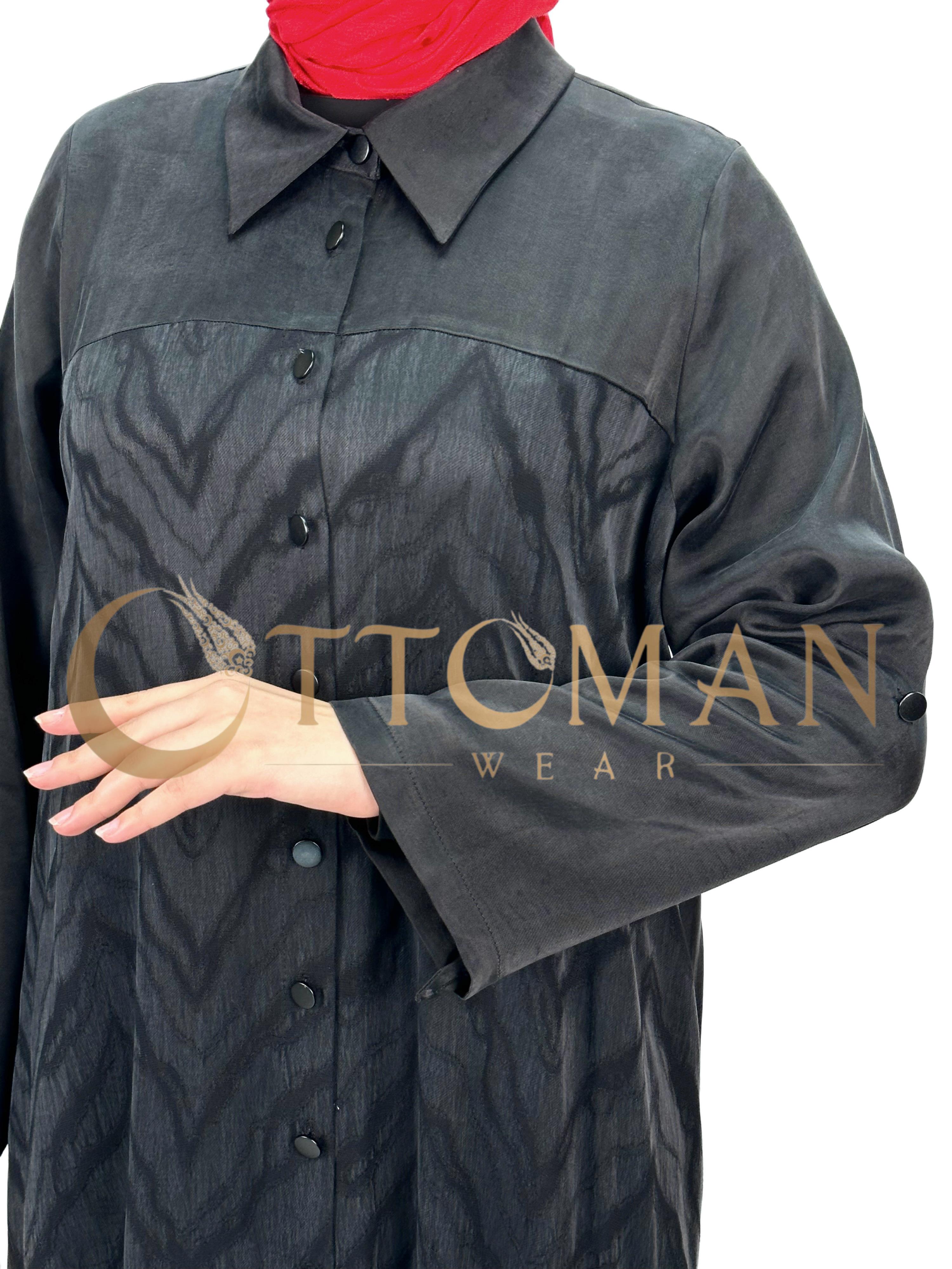 Büyük Beden Qupra Kumaş Uzun Gömlek Siyah OTW43407