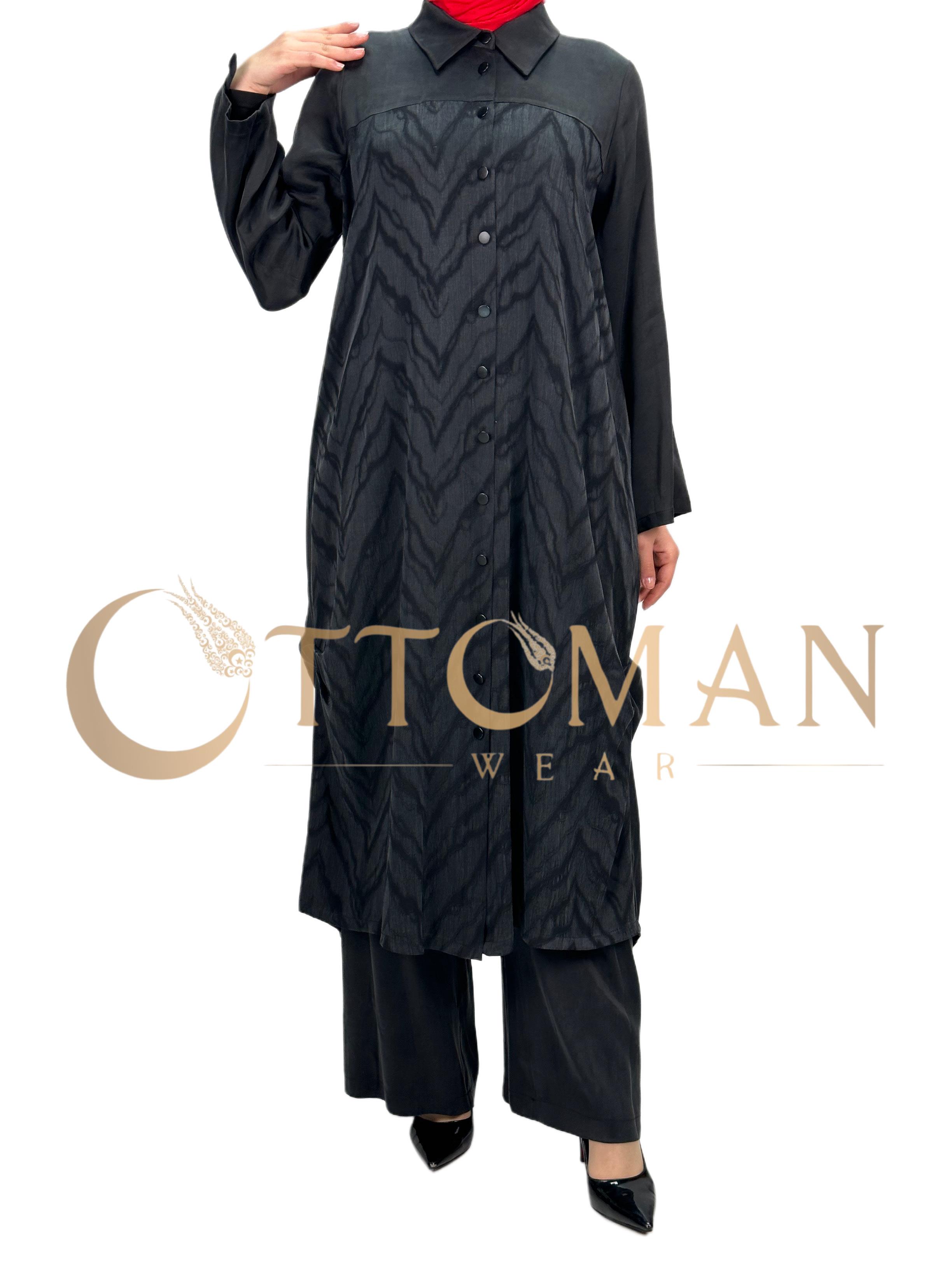 Büyük Beden Qupra Kumaş Uzun Gömlek Siyah OTW43407