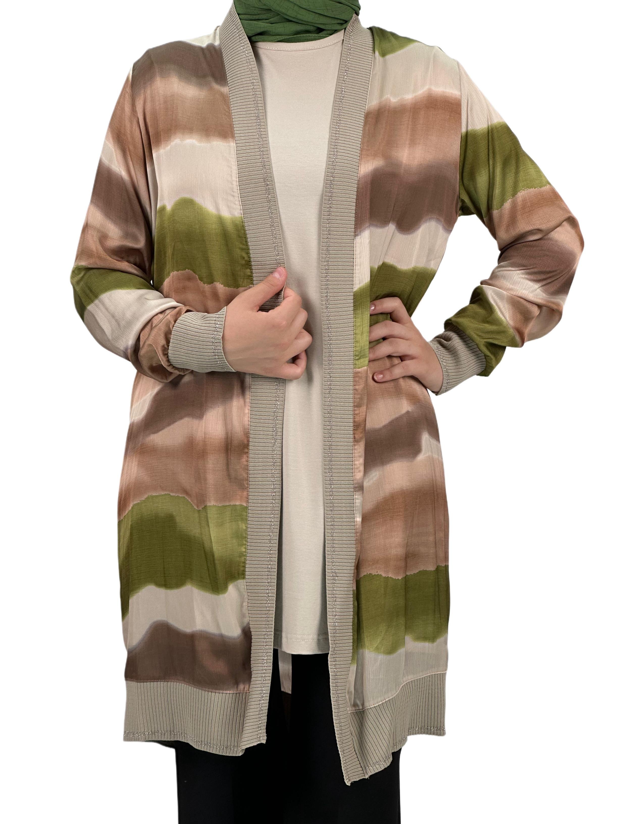 Büyük Beden Şifon Ceket Yeşil OTW446