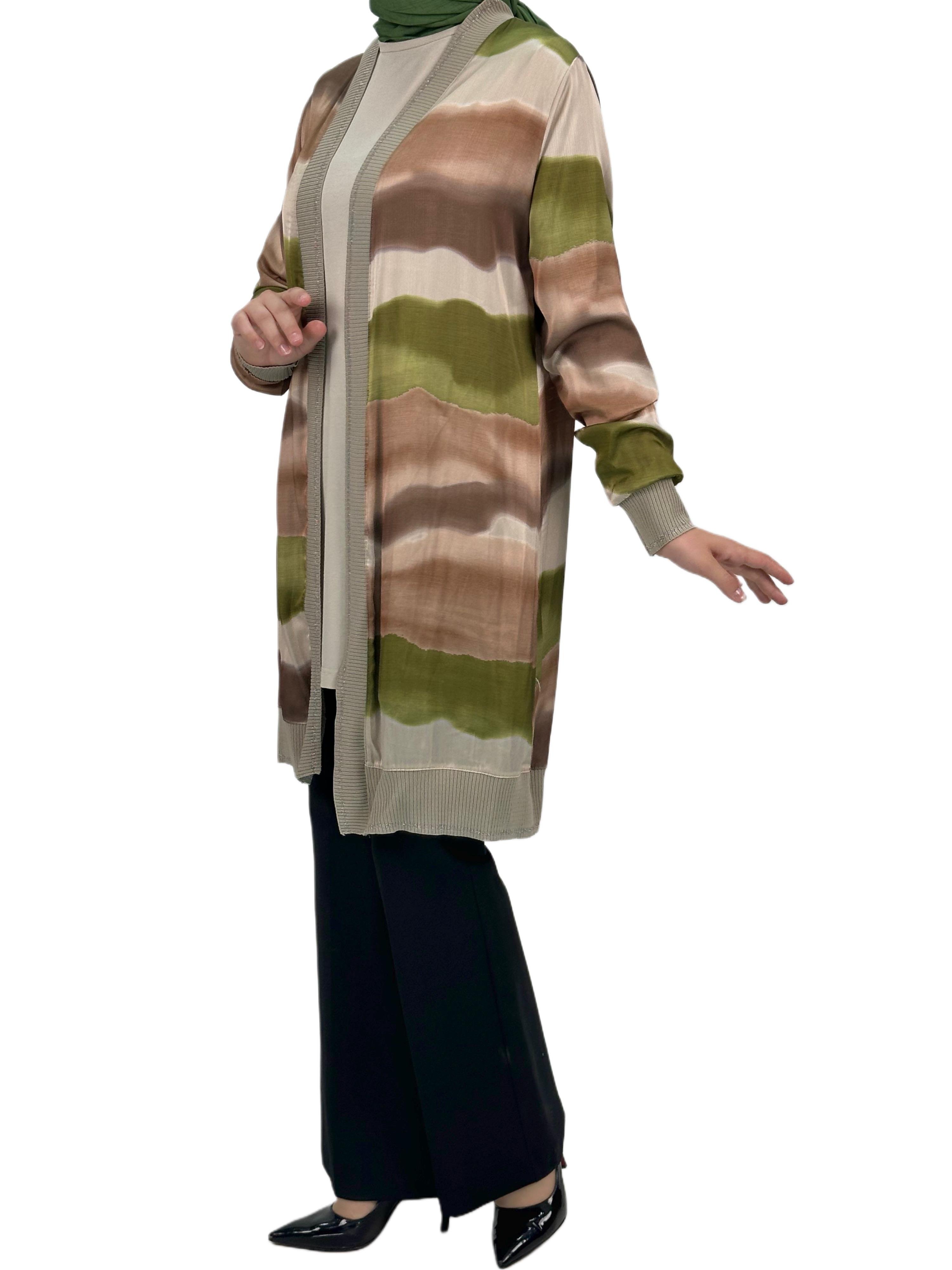 Büyük Beden Şifon Ceket Yeşil OTW446