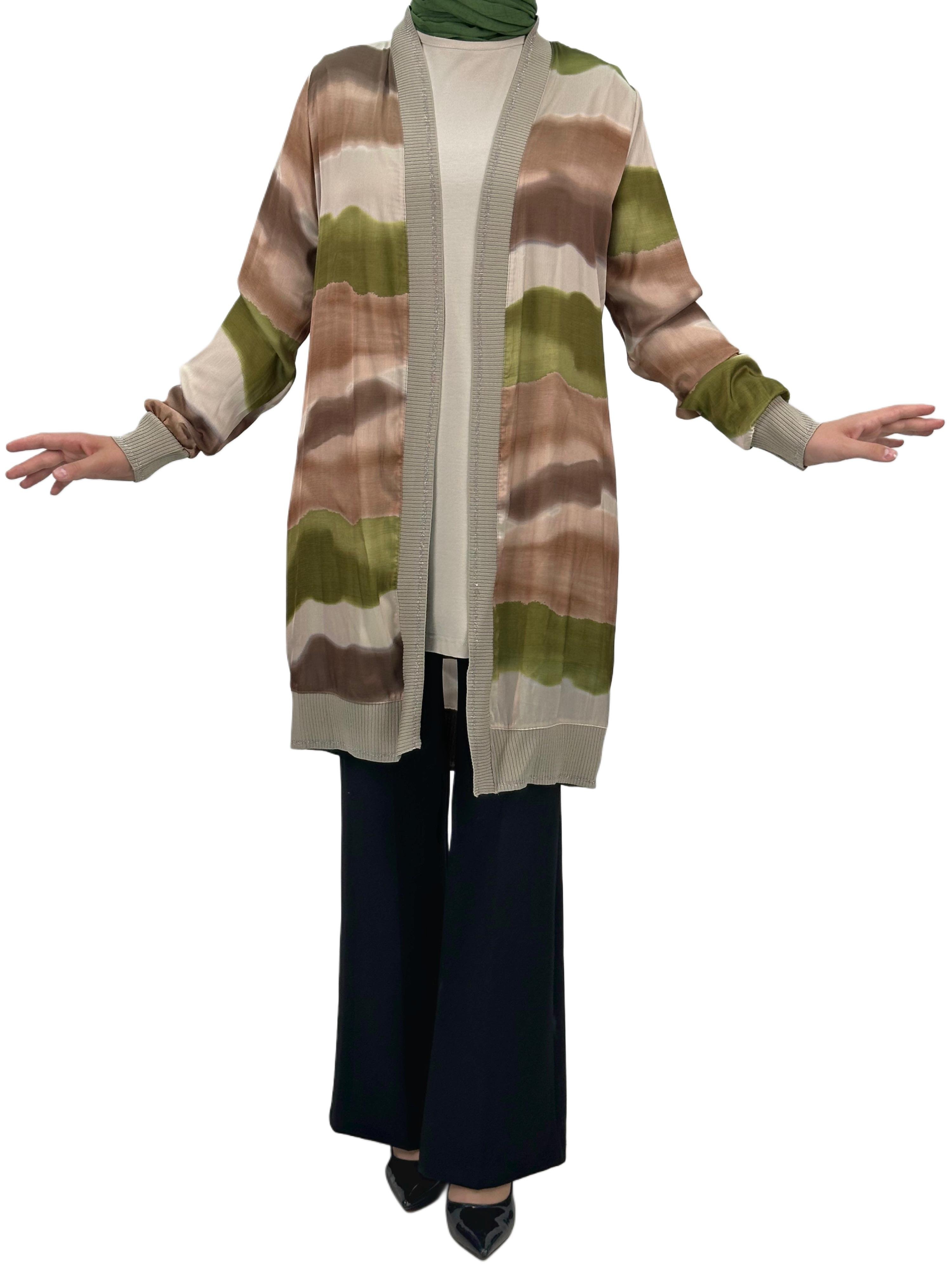 Büyük Beden Şifon Ceket Yeşil OTW446