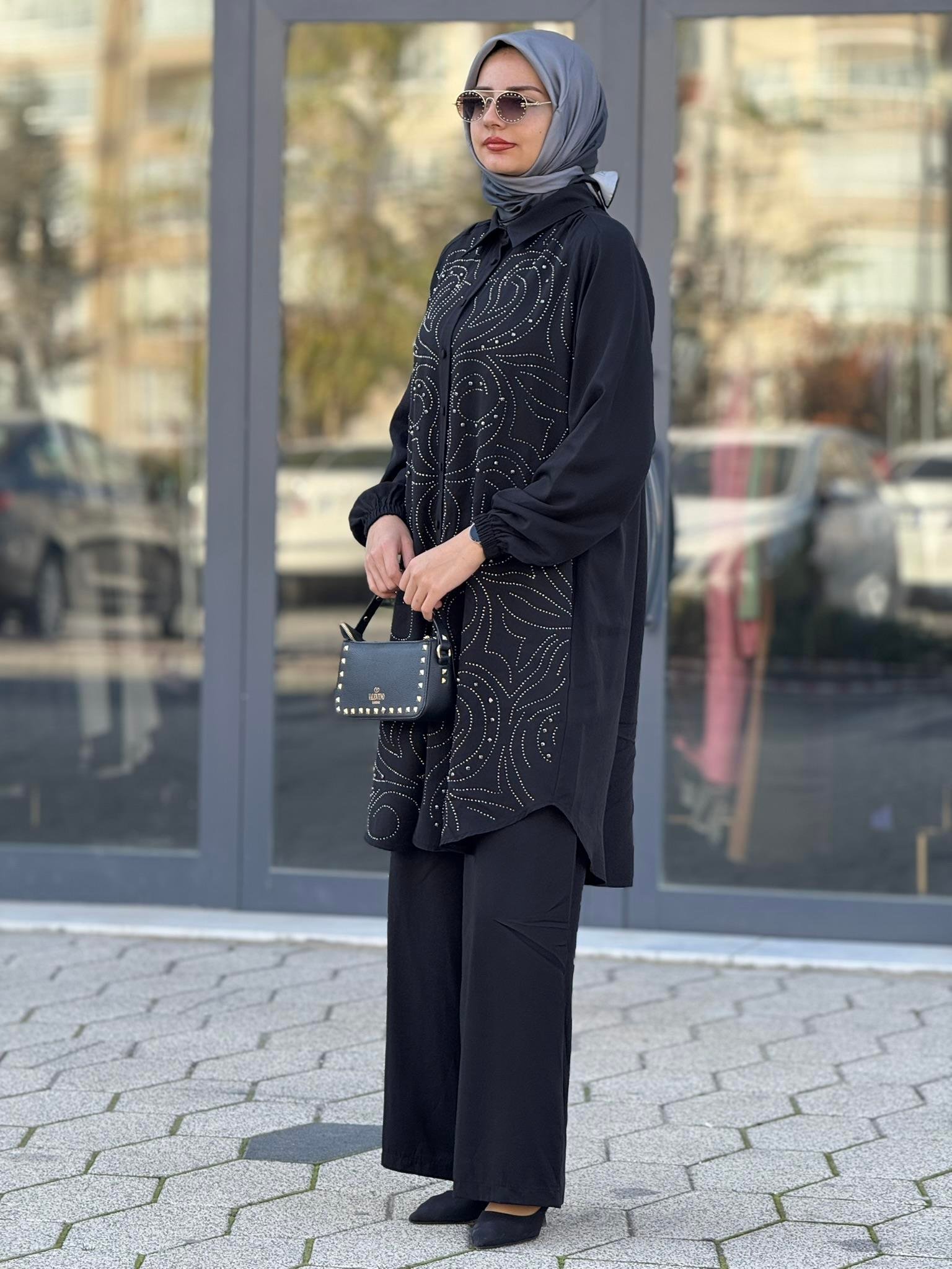 Büyük Beden Şık Tensel Tesettür Takım Siyah OTW45838