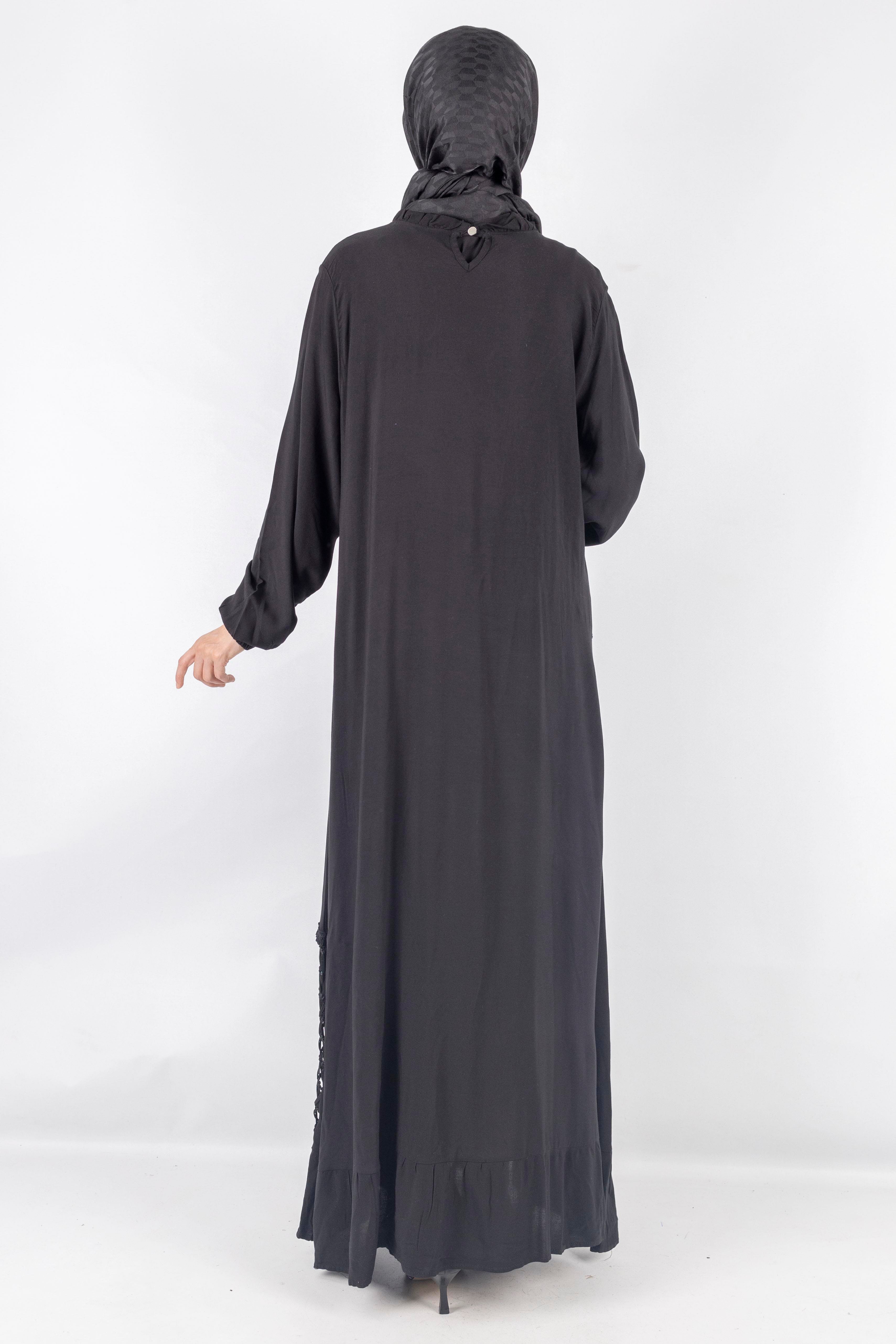 Büyük Beden Siyah File Detaylı Viskon Elbise Siyah OTW444