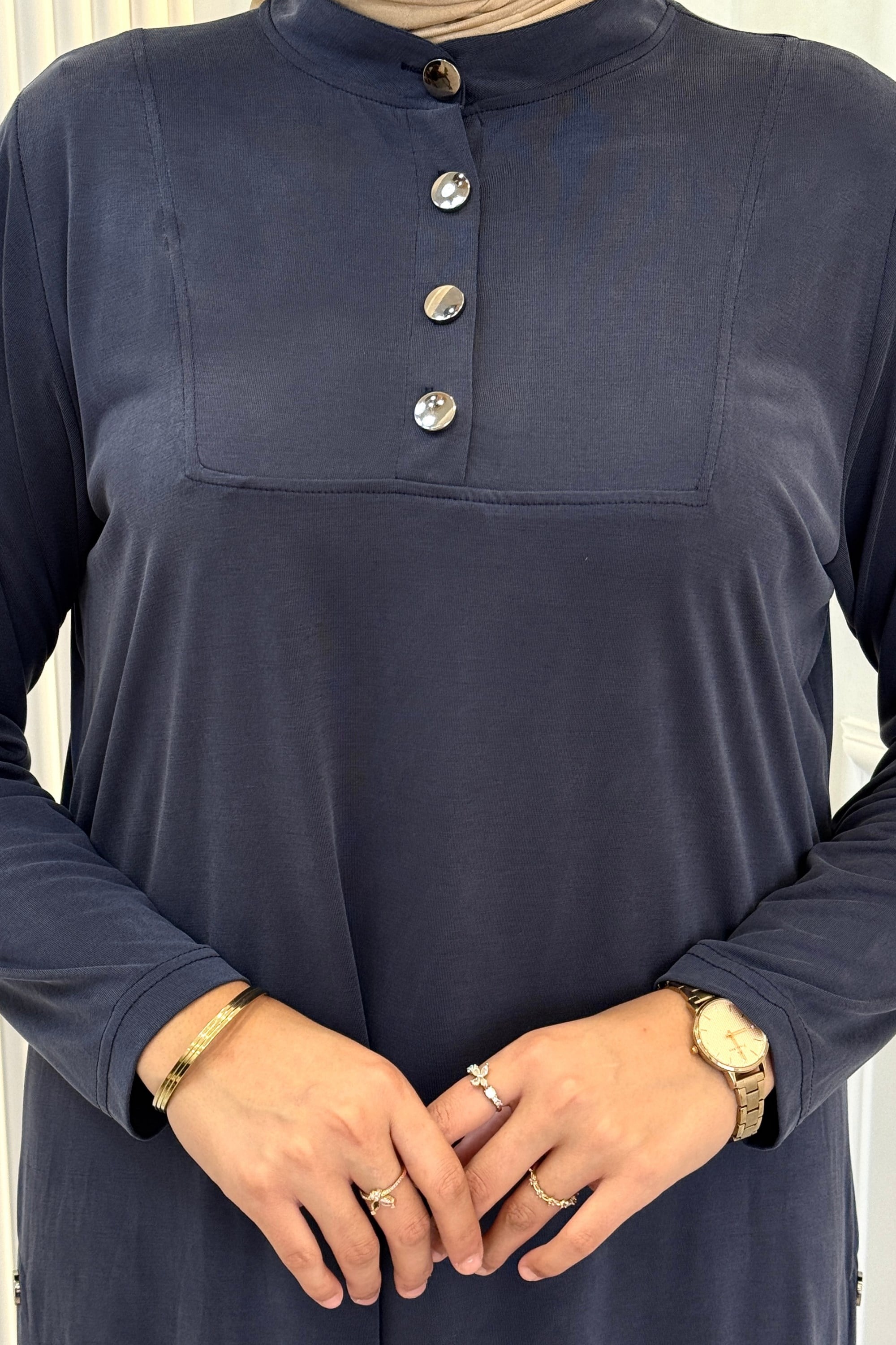 Büyük Beden Spor Düğmeli Pantolonlu Takım İndigo OTW372