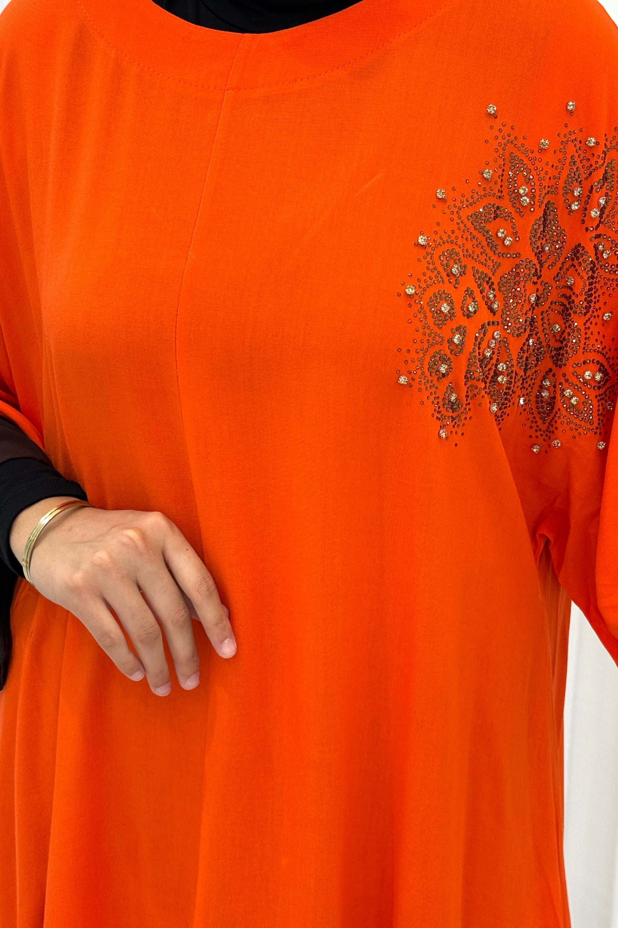 Büyük Beden Taş İşlemeli Asimetrik Tunik Orange OTW4177