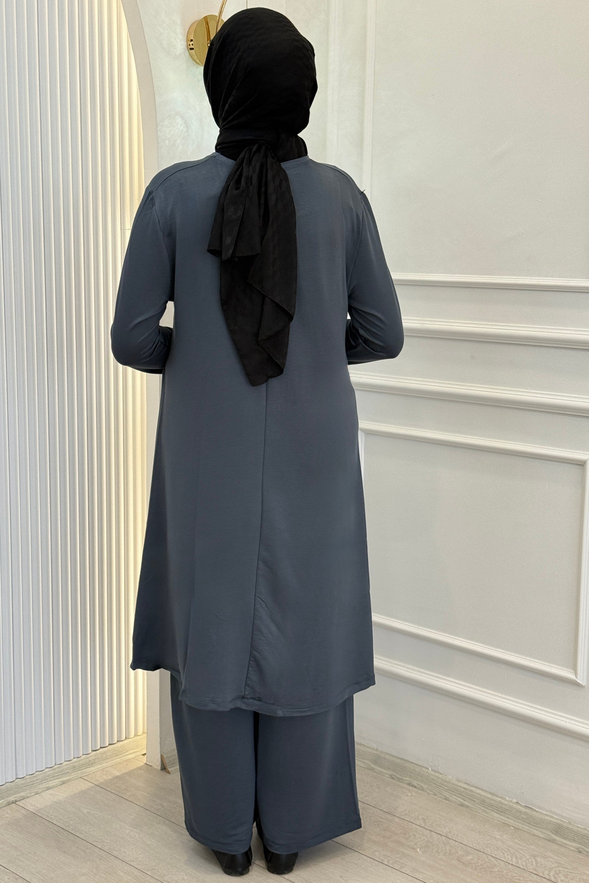 Büyük Beden Taş Şerit Detaylı Tunik Pantolonlu Takım kÜF OTW3008