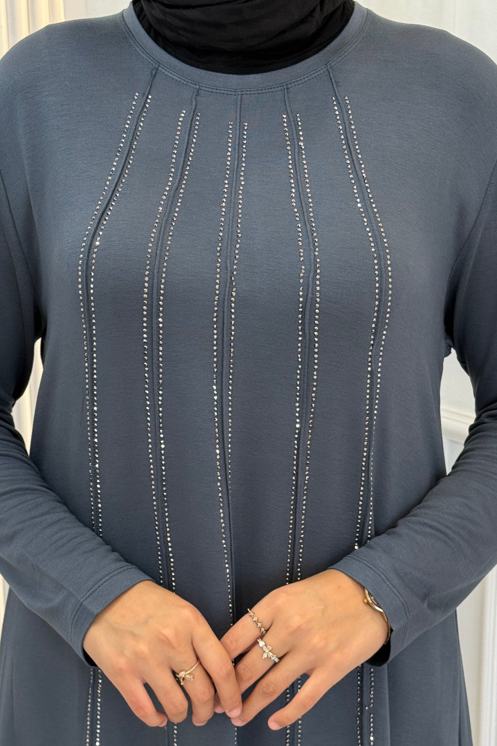 Büyük Beden Taş Şerit Detaylı Tunik Pantolonlu Takım kÜF OTW3008