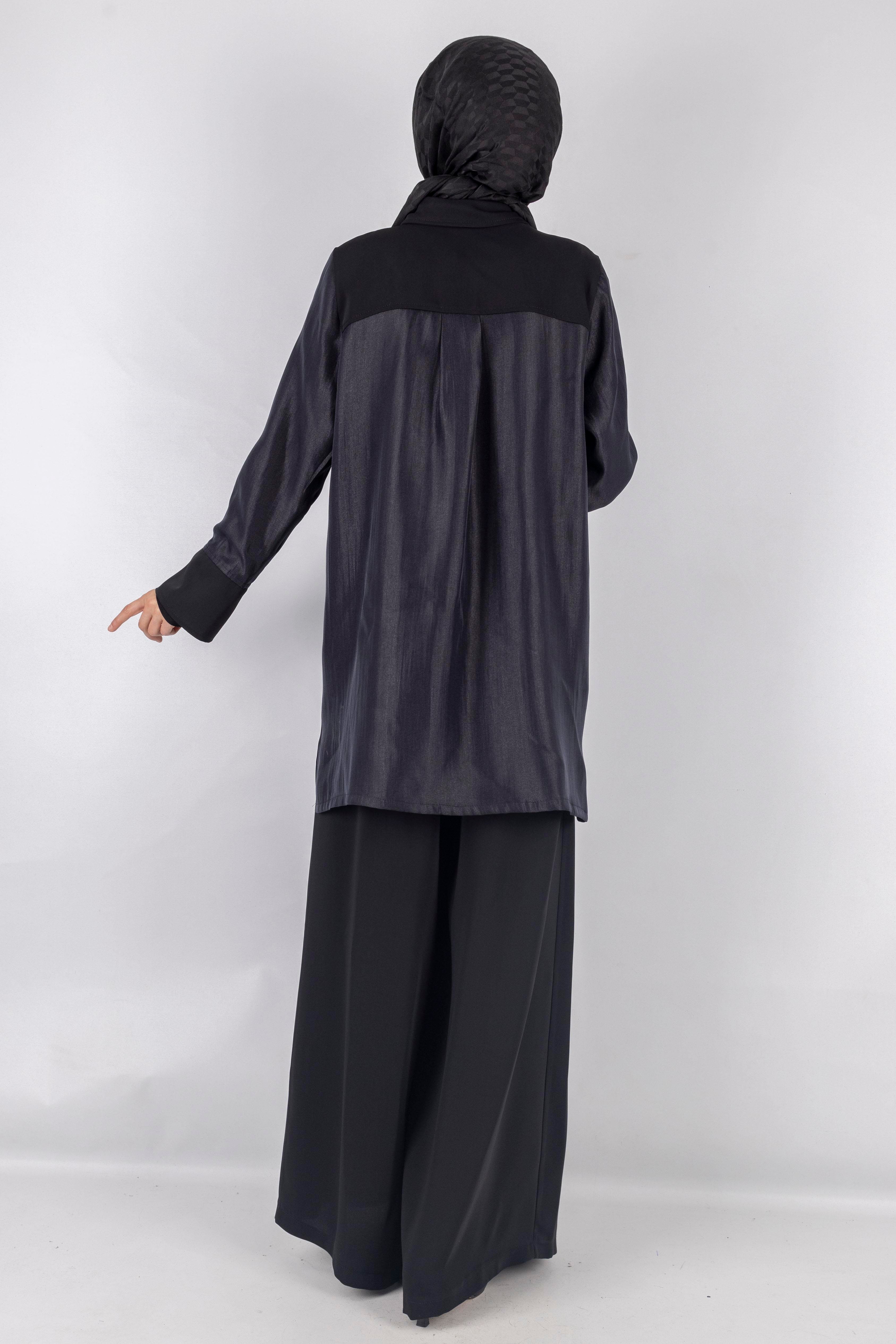 Büyük Beden Tasarım Pantolonlu Takım Siyah OTW1017