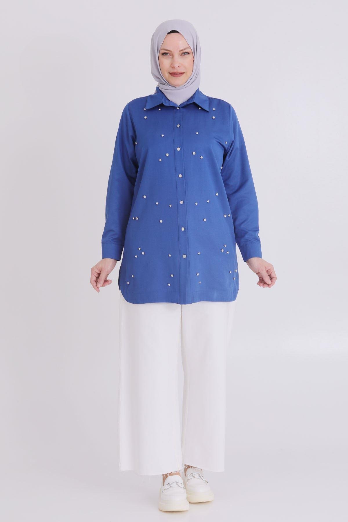 Büyük Beden Taşlı Tunik İndigo OTW23030