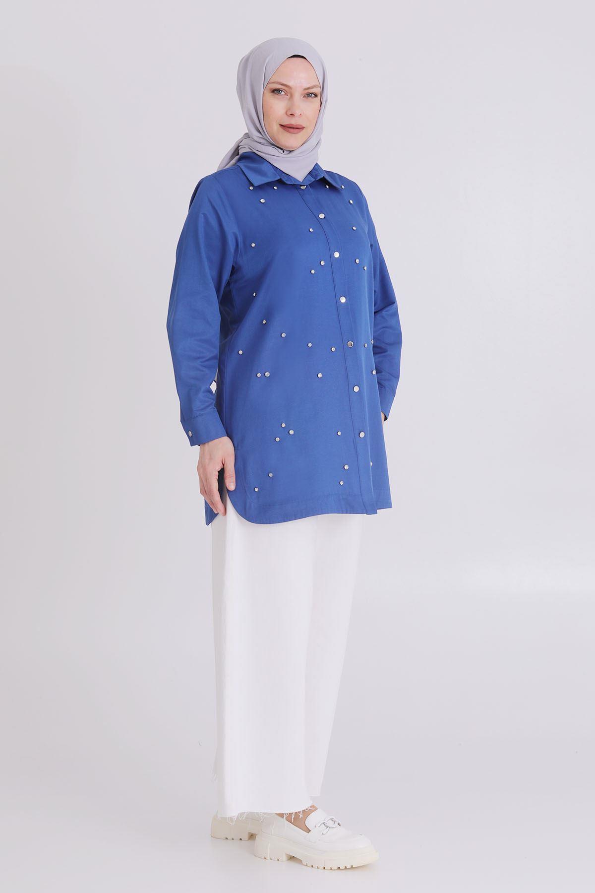 Büyük Beden Taşlı Tunik İndigo OTW23030