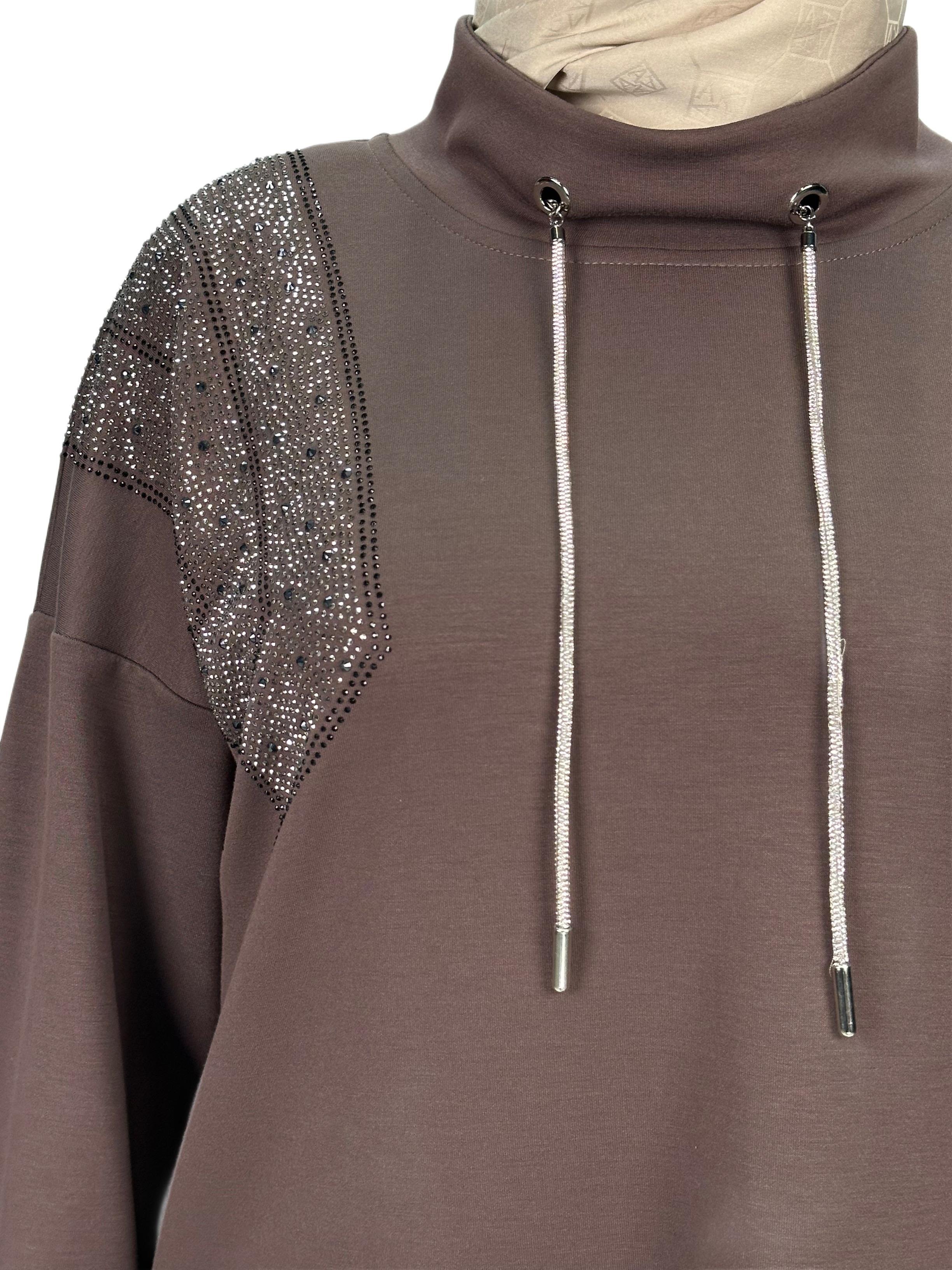 Büyük Beden Taşlı Tunik Kahve OTW2116