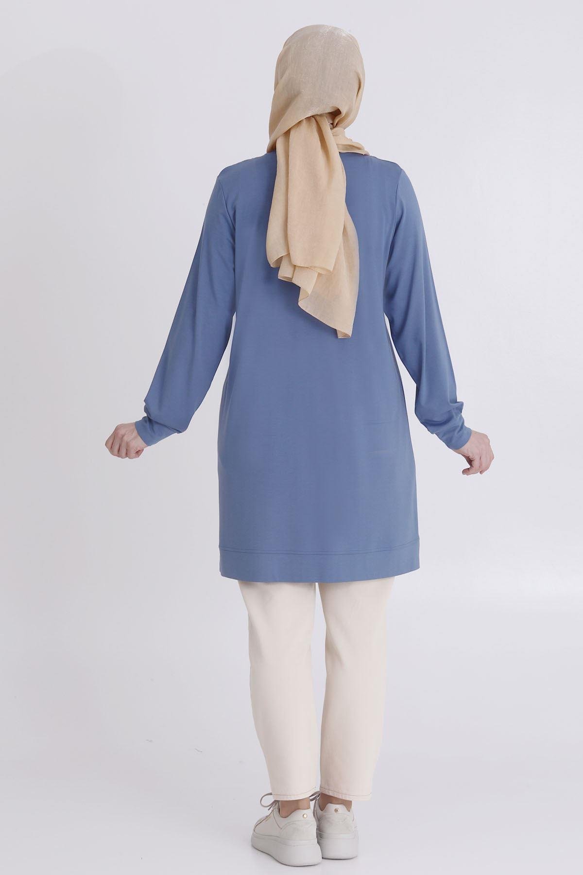 Büyük Beden Taşlı Tunik Mavi OTW20114