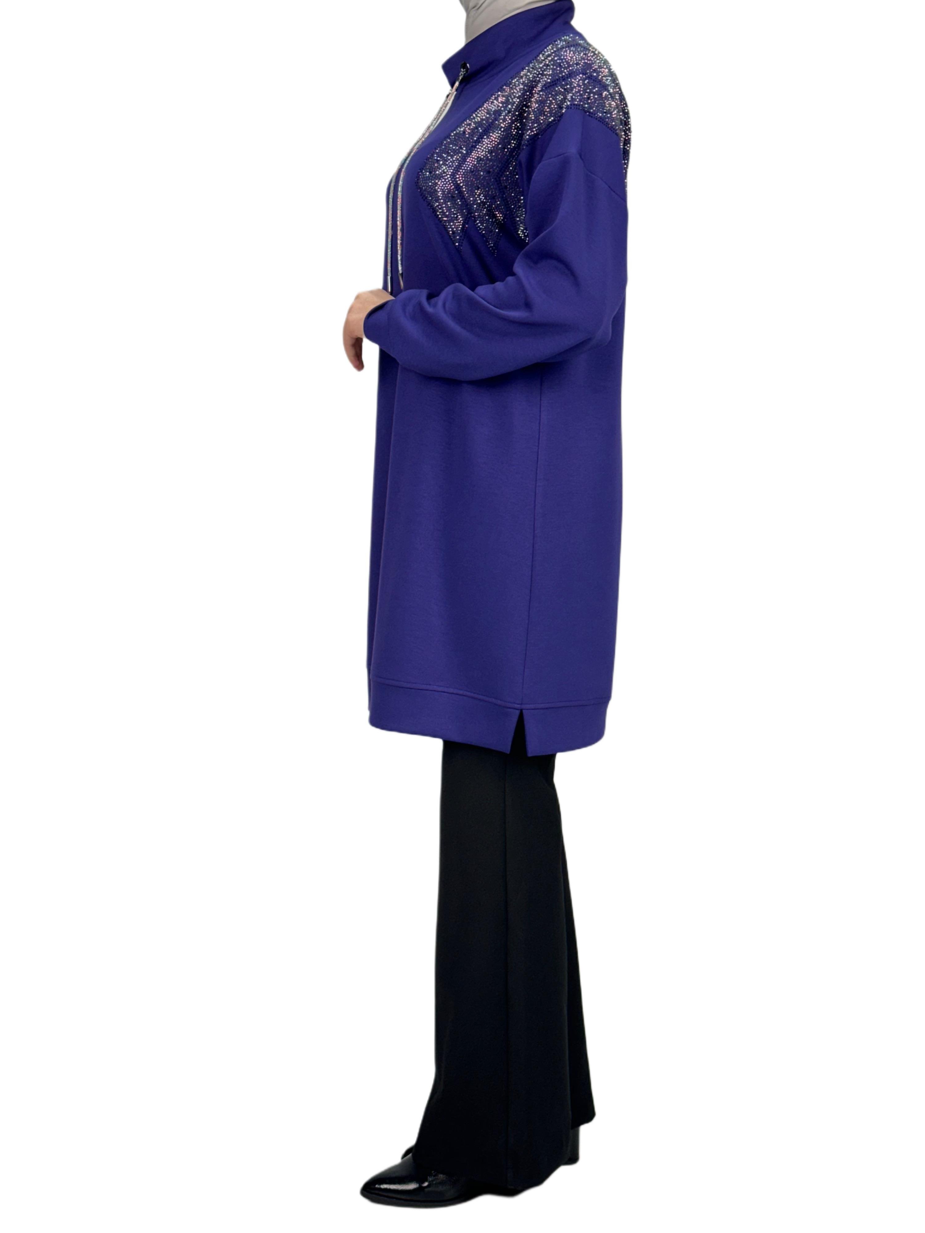 Büyük Beden Taşlı Tunik Mor OTW2116