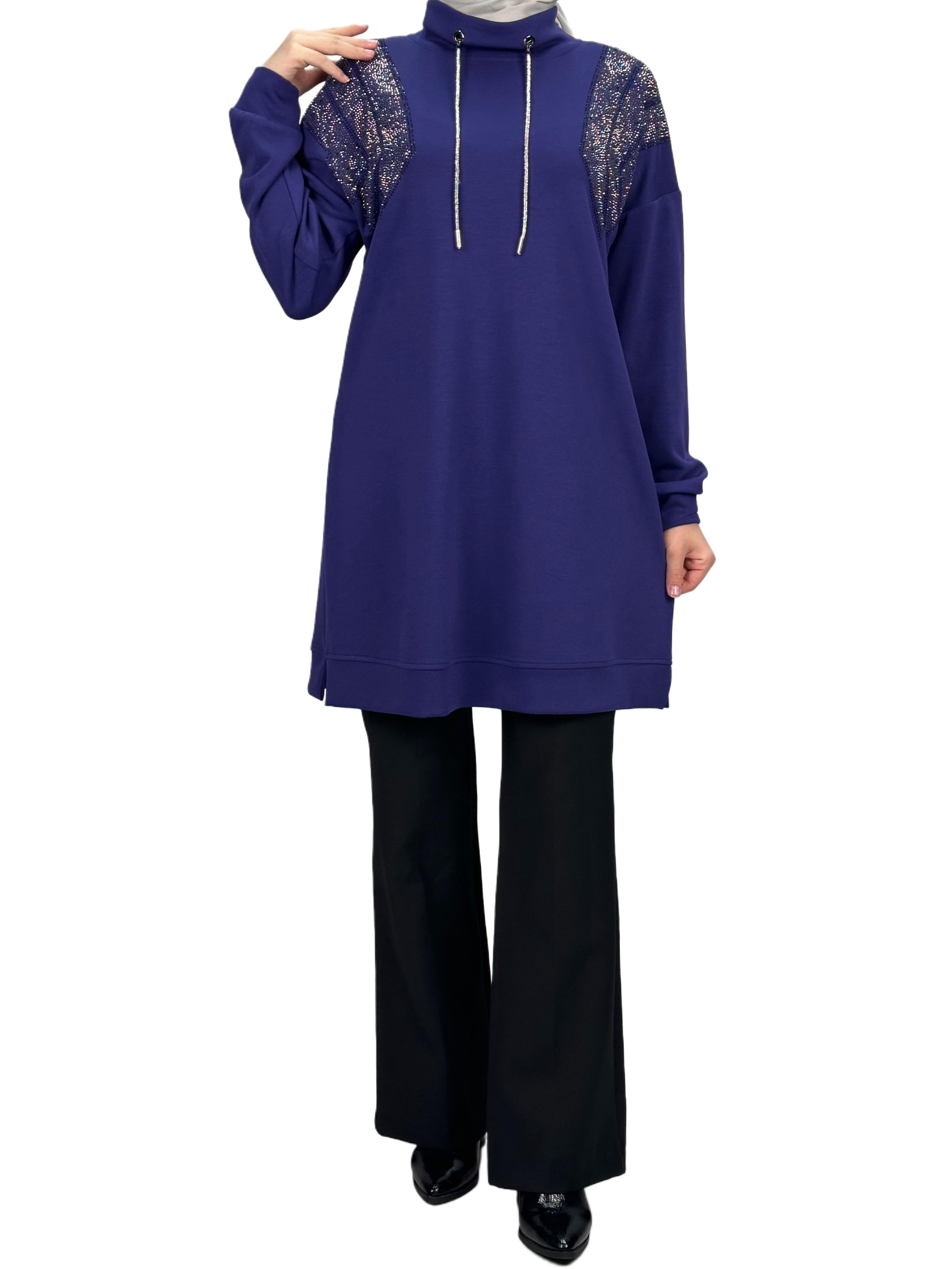 Büyük Beden Taşlı Tunik Mor OTW2116