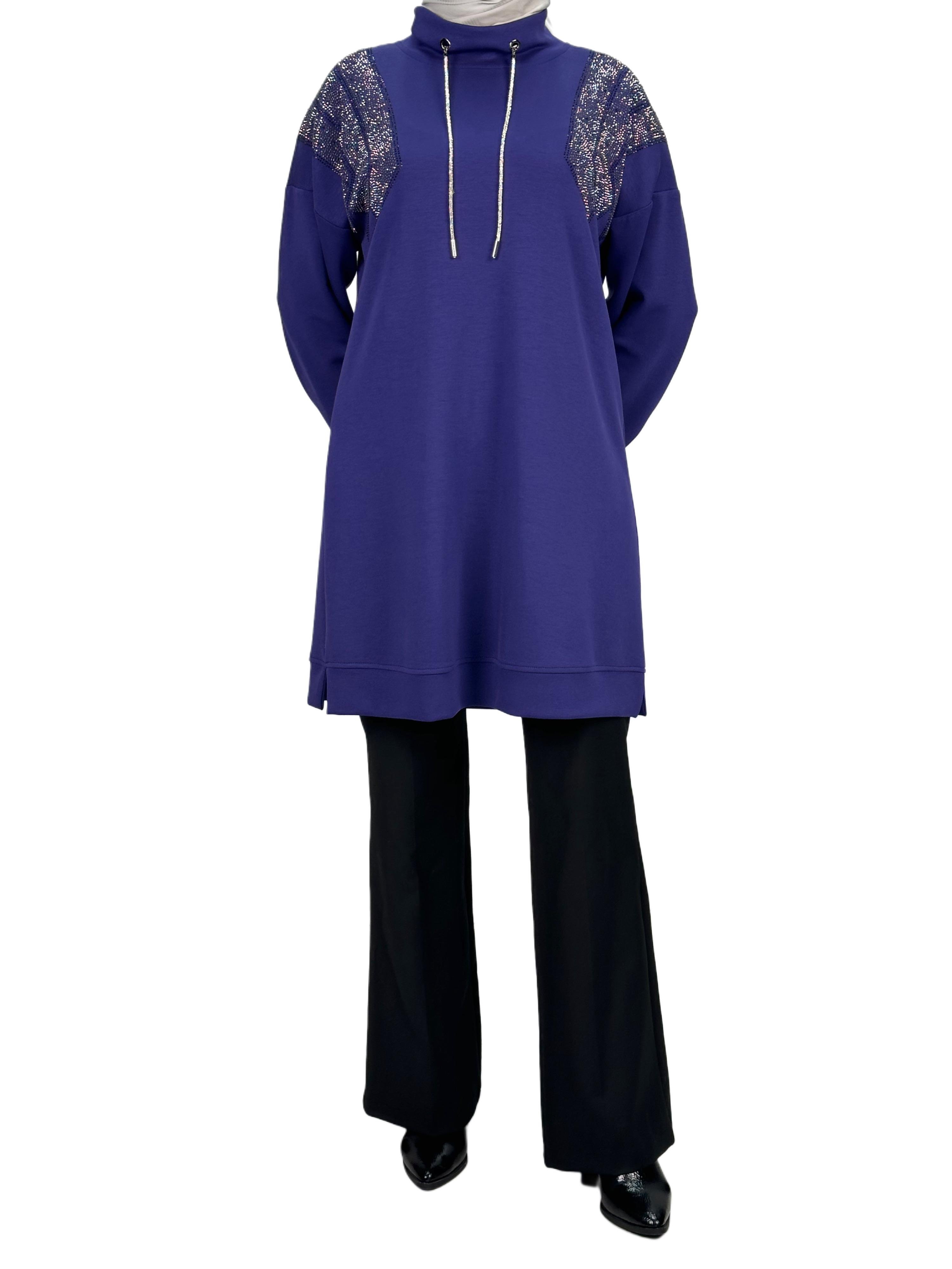 Büyük Beden Taşlı Tunik Mor OTW2116