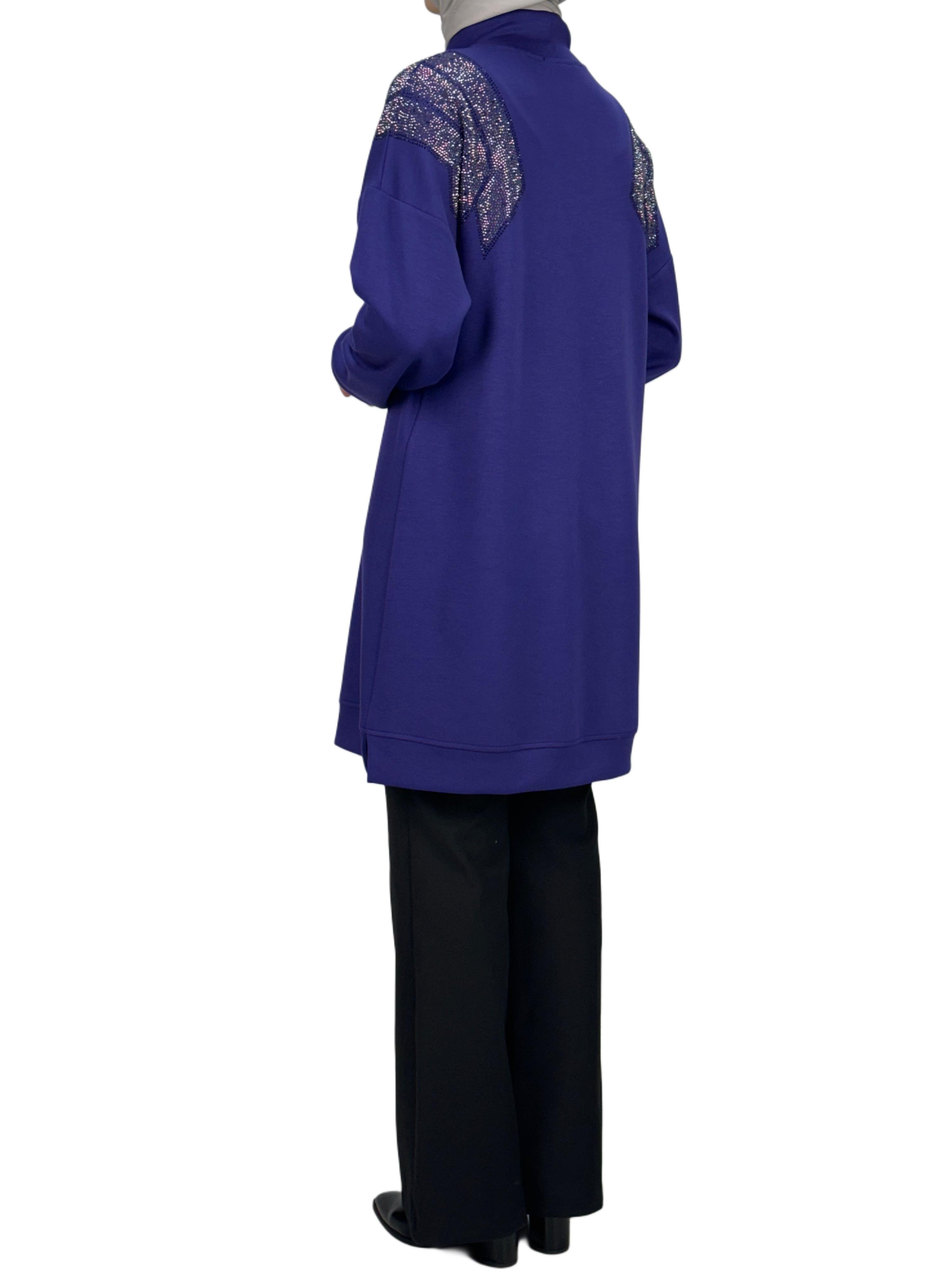 Büyük Beden Taşlı Tunik Mor OTW2116