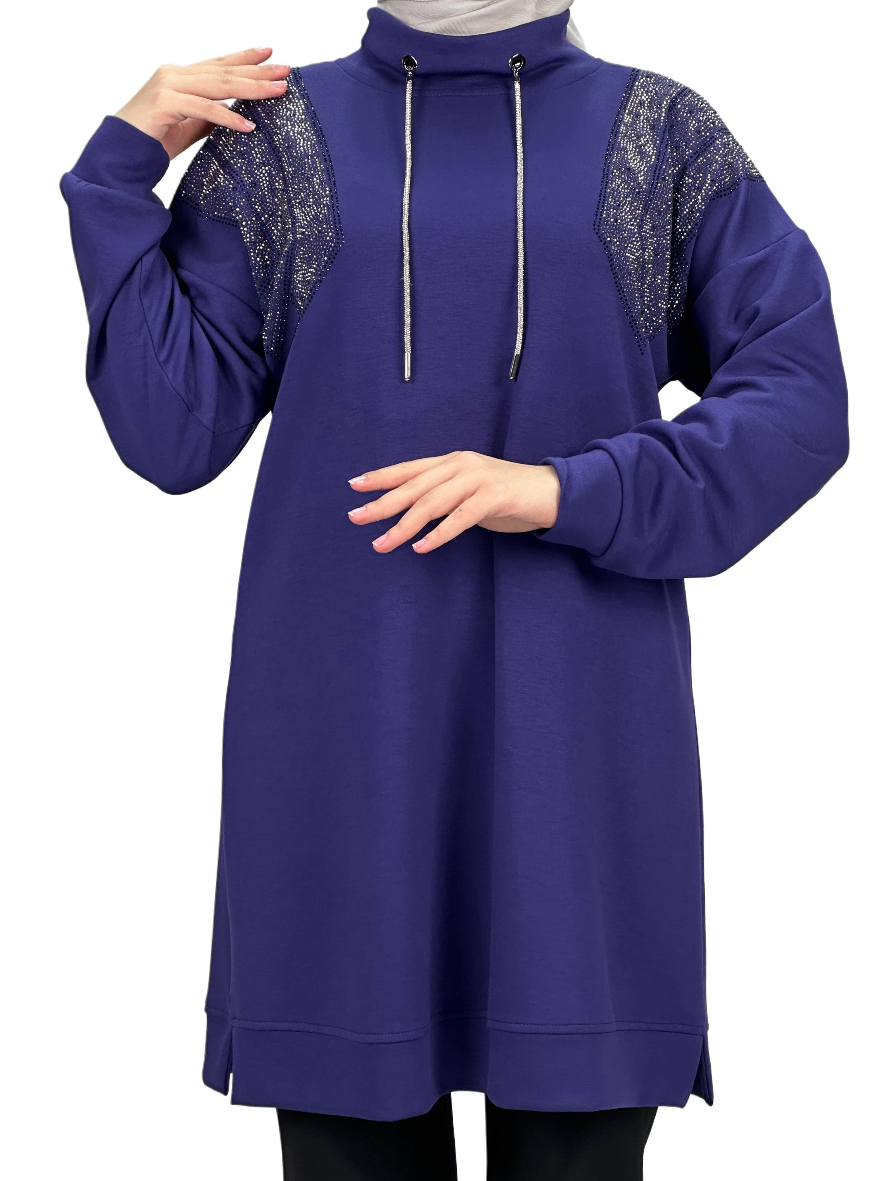 Büyük Beden Taşlı Tunik Mor OTW2116