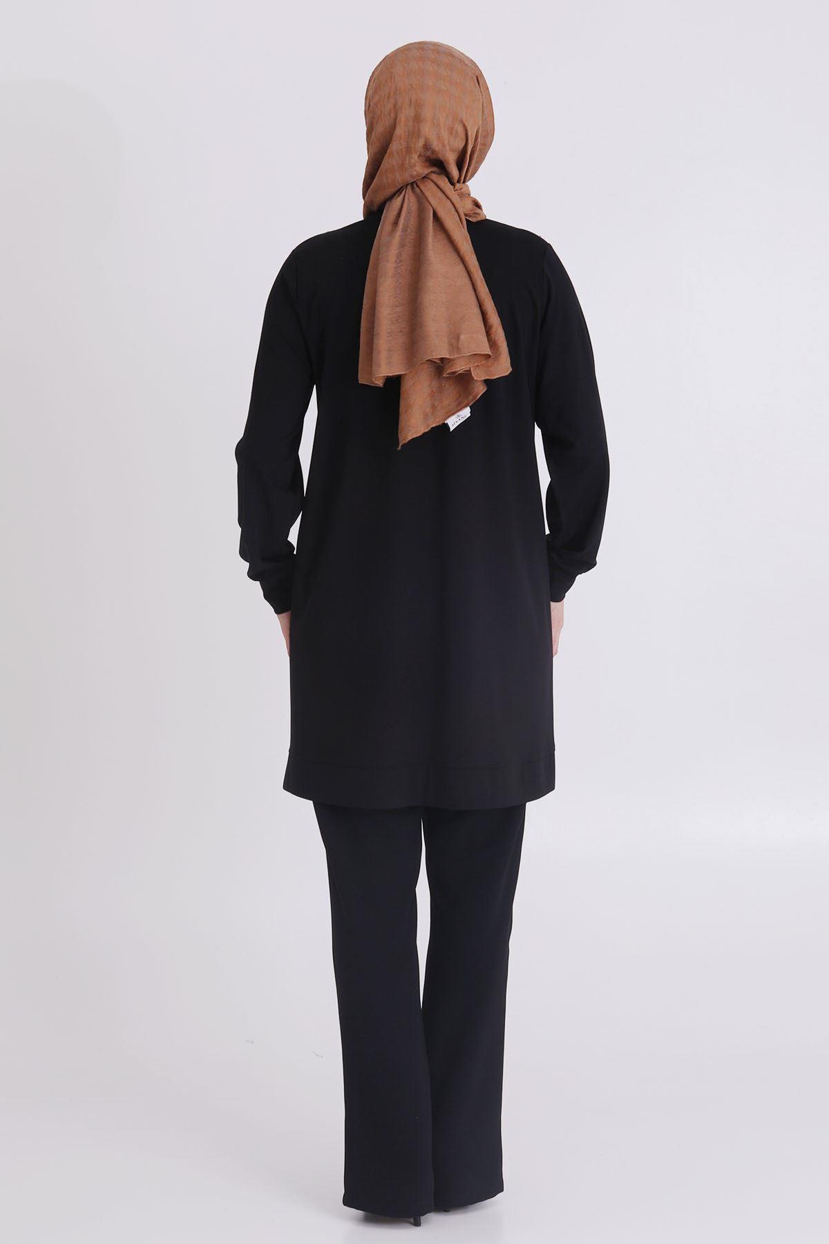 Büyük Beden Taşlı Tunik Siyah OTW20114