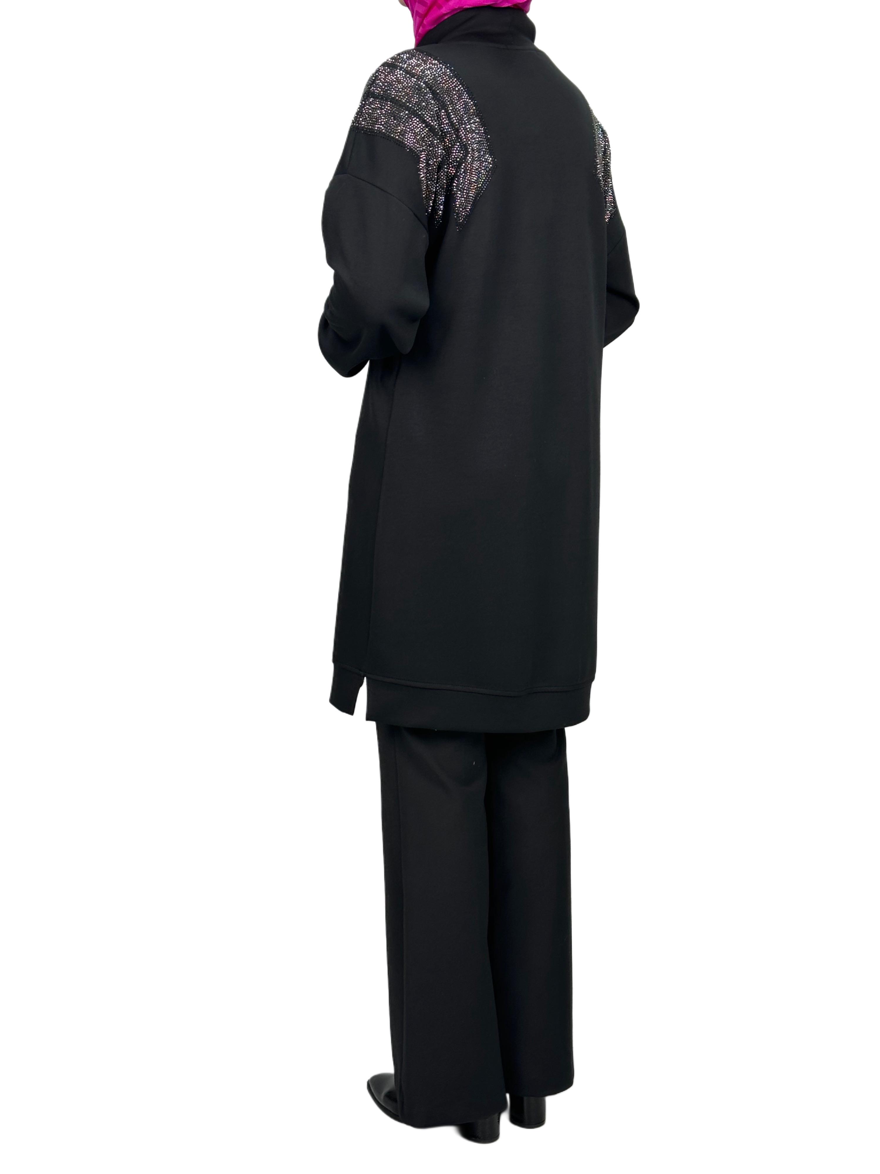 Büyük Beden Taşlı Tunik Siyah OTW2116