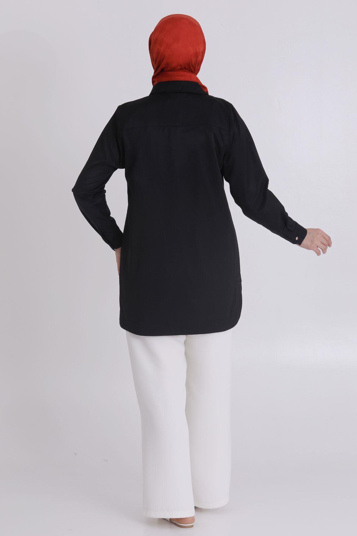 Büyük Beden Taşlı Tunik Siyah OTW23030