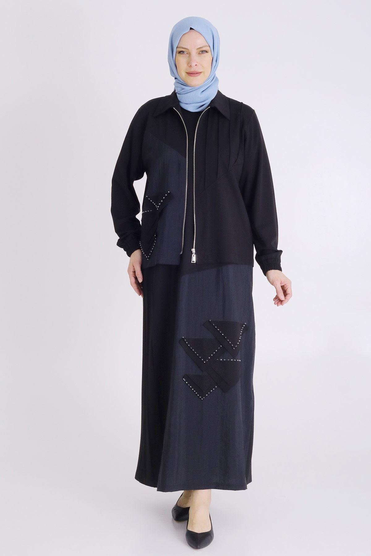 Büyük Beden Tesettür İkili Takım Siyah OTW40012