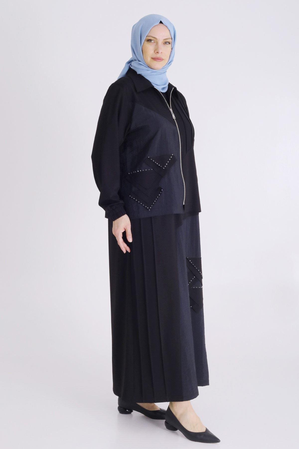 Büyük Beden Tesettür İkili Takım Siyah OTW40012