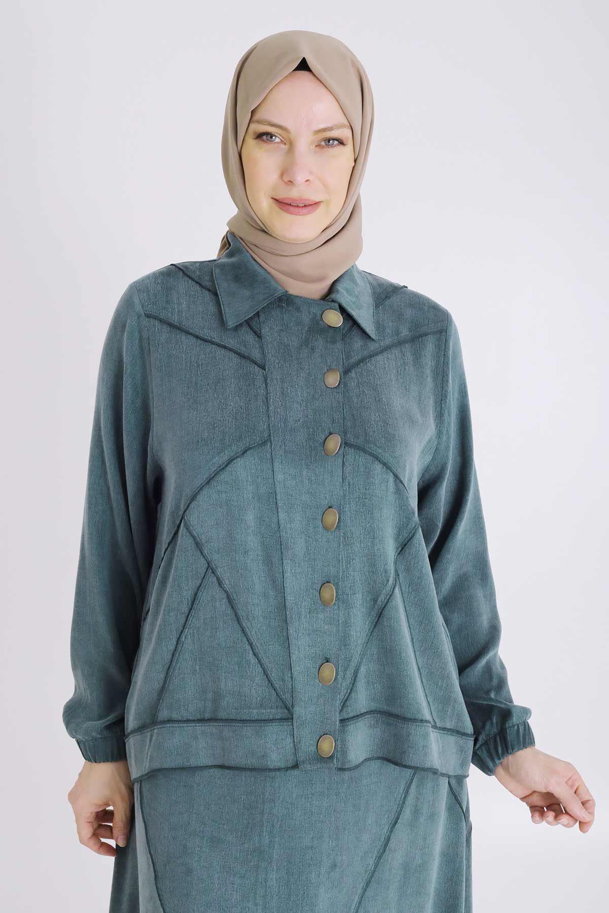 Büyük Beden Tesettür Qupra İpek Etekli Takım Nefti OTW35131