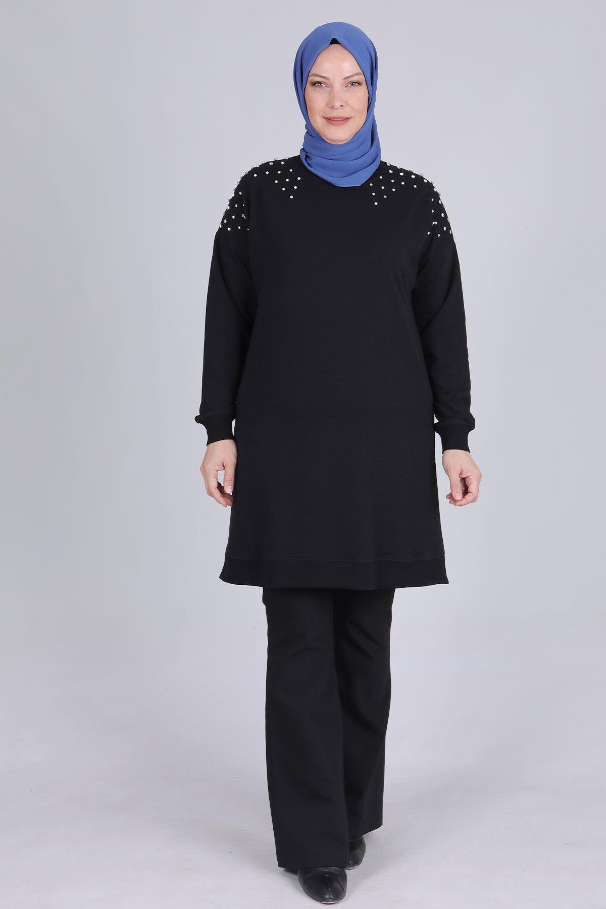 Büyük Beden Tunik Siyah OTW2044