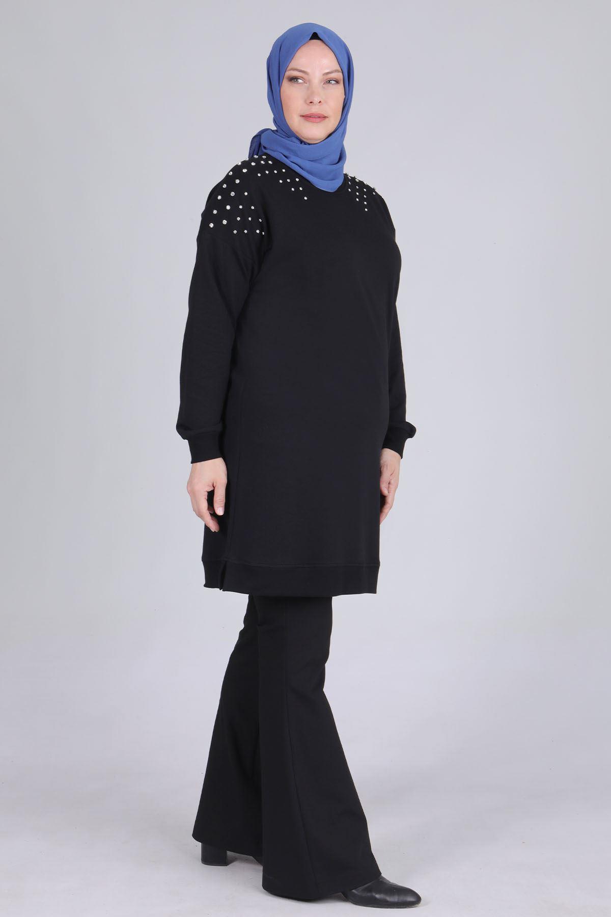 Büyük Beden Tunik Siyah OTW2044