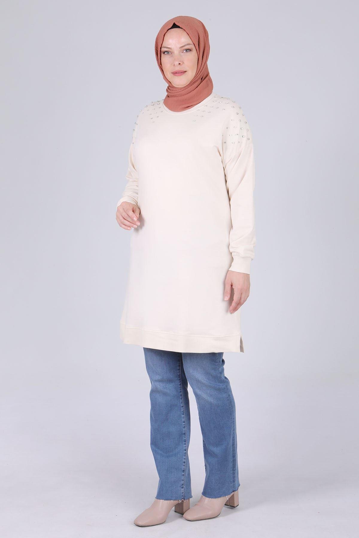 Büyük Beden Tunik Vanilya OTW2044