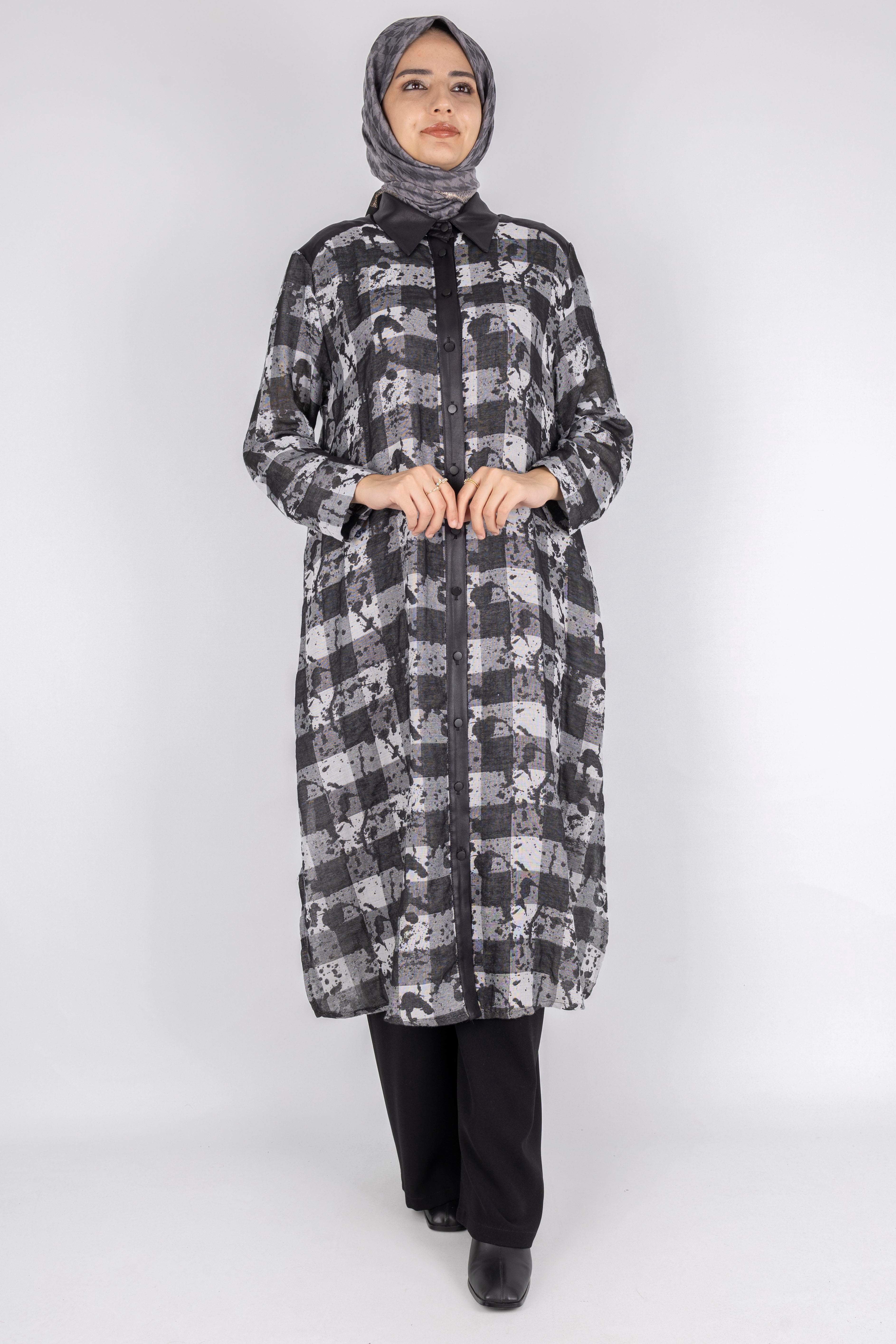 Büyük Beden Uzun Tunik Siyah OTW43401