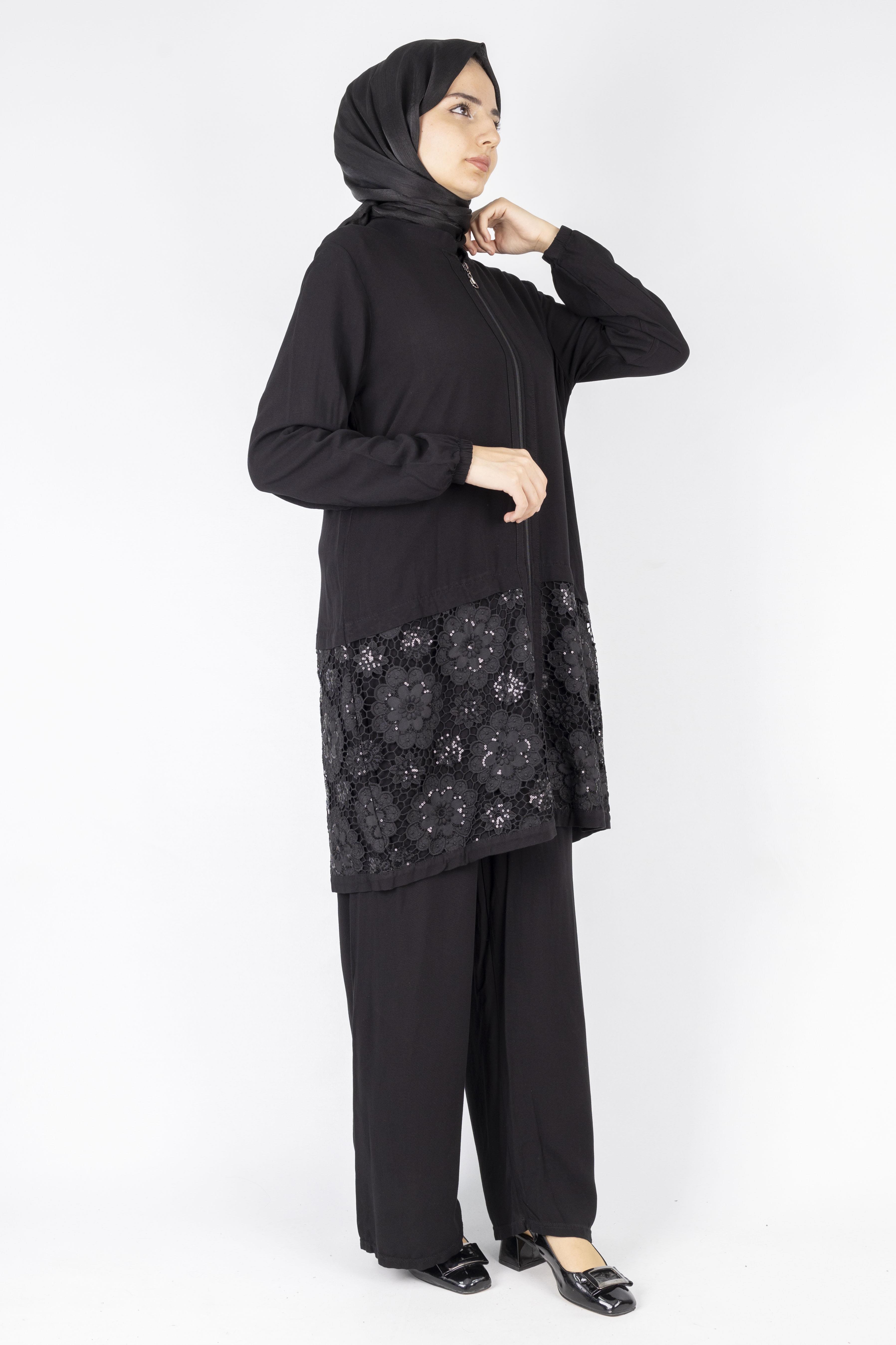 Büyük Beden Viskon Kumaş Spor Takım Siyah OTW497